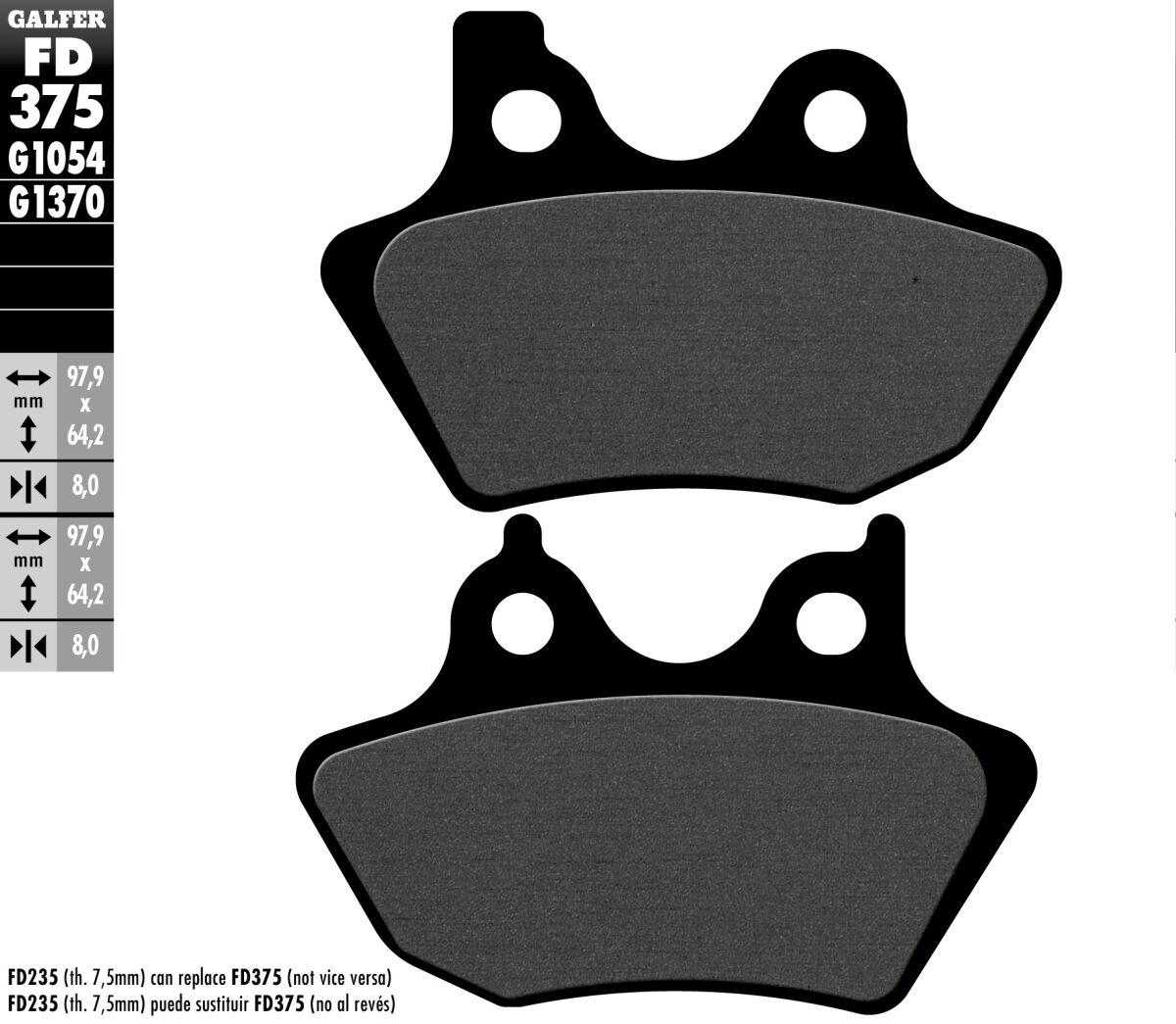 FD375G1054 - Galfer HH Sintered Semi Metal Brake Pads For Harley Davidson FLSTC1450 2006 Front