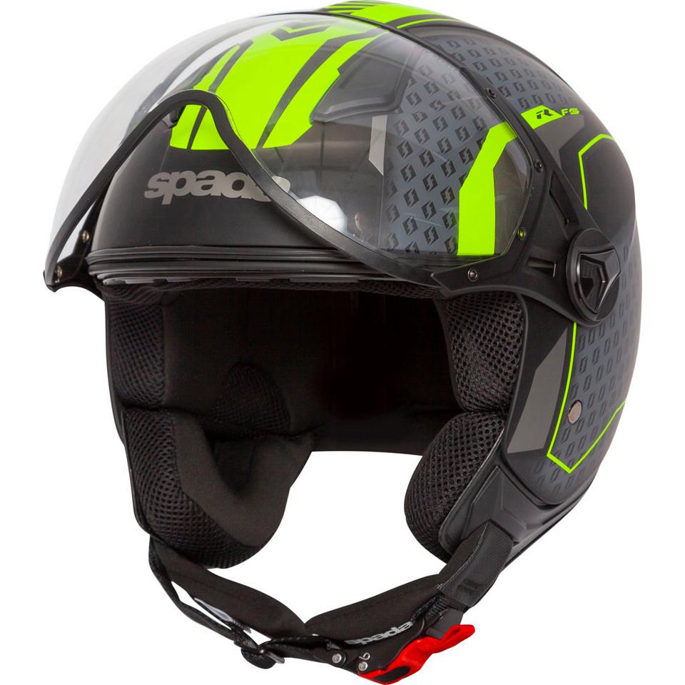 Spada Hellion Arrow Open Face Motorcycle Helmet XL Matt Black Fluo Yellow & Clear Long Visor