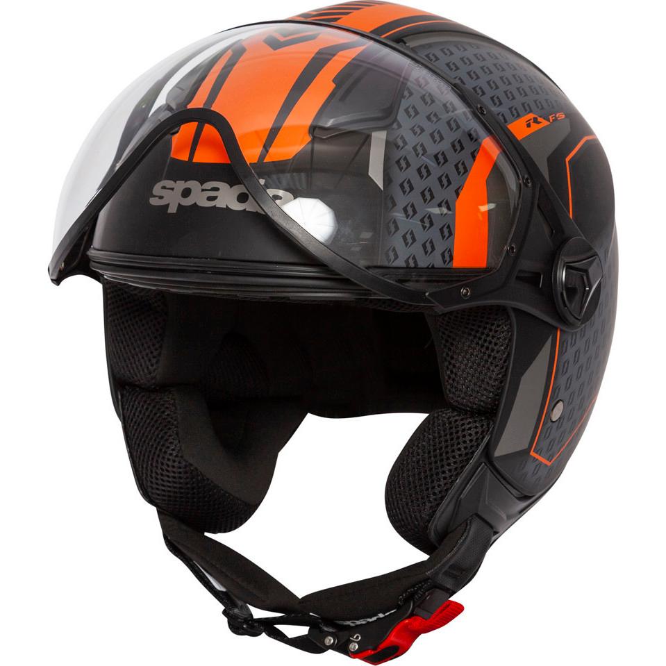 Spada Hellion Arrow Open Face Motorcycle Helmet XL Matt Black Orange & Dark Smoke Goggle Visor