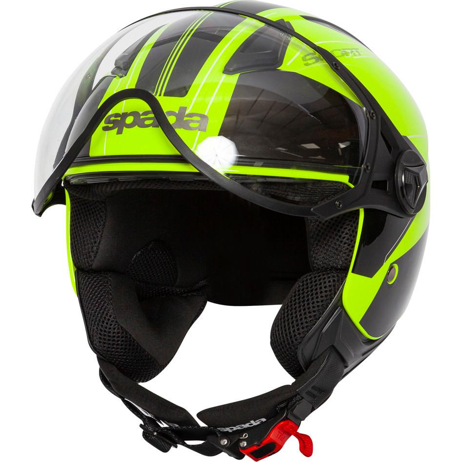 Spada Hellion Twist Open Face Motorcycle Helmet XL Fluo Yellow & Silver Goggle Visor