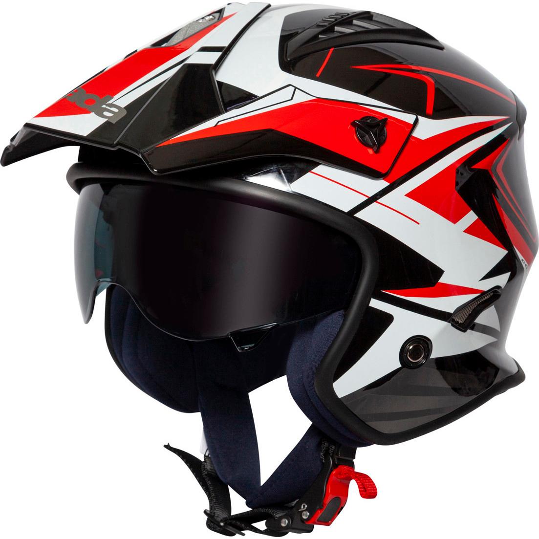 Spada Rock Stream Open Face Motorcycle Helmet XS Black Red White & No Additional Visor
