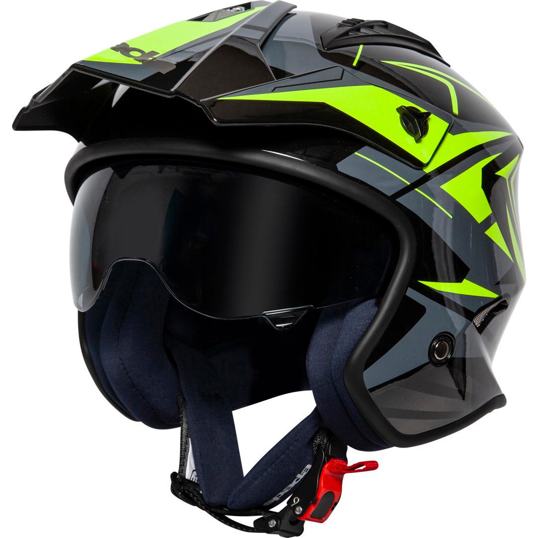 Spada Rock Stream Open Face Motorcycle Helmet XS Black Fluo Grey & Dark Smoke Visor