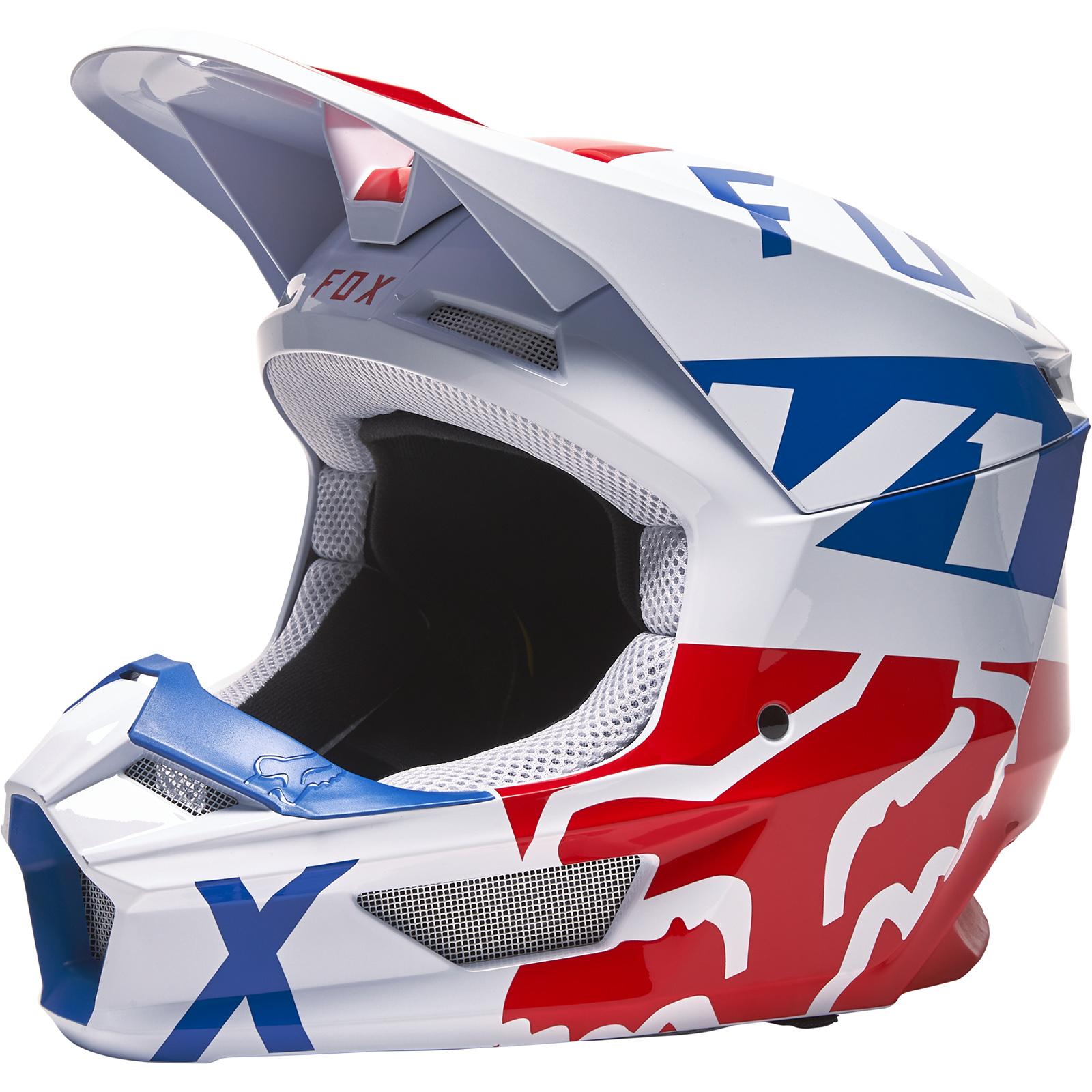 27999-574-2X - Fox Racing 2022 V1 Skew Motocross Helmet XXL White Red Blue