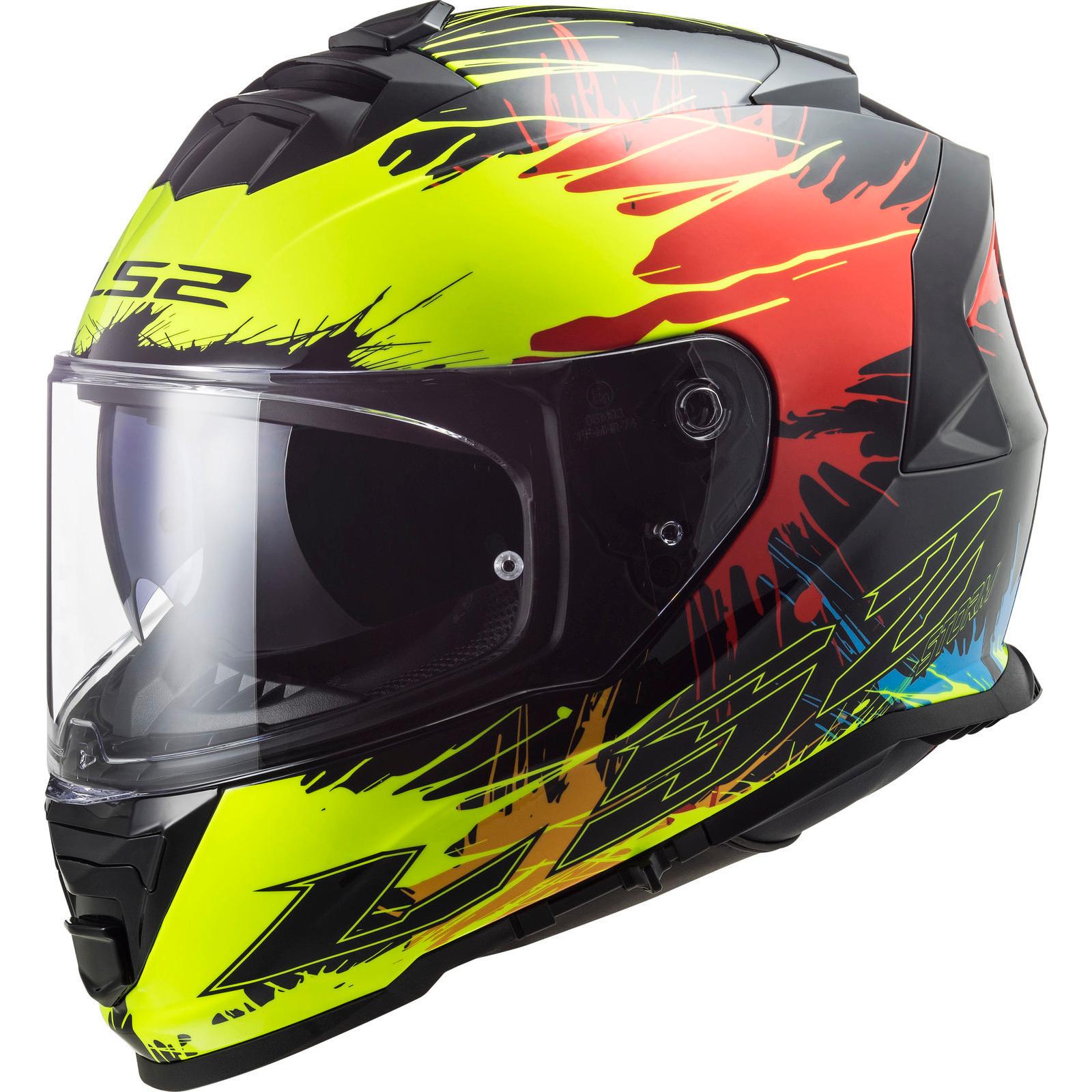 LS2 FF800 Storm Drop Motorcycle Helmet XS Black Yellow Red & Light Smoke Visor