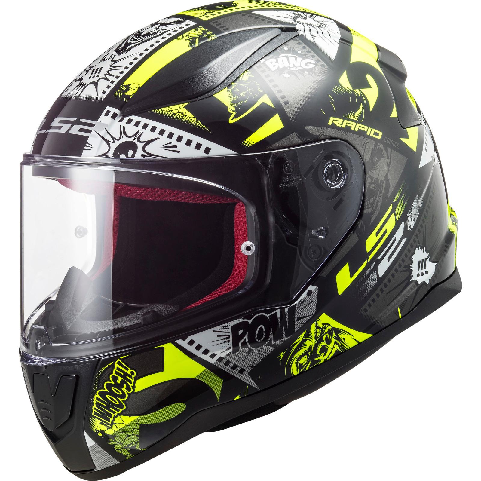 LS2 FF353 Rapid Mini Vignette Youth Motorcycle Helmet S Black Hi-Vis Yellow & Light Smoke (Light Tinted) Visor