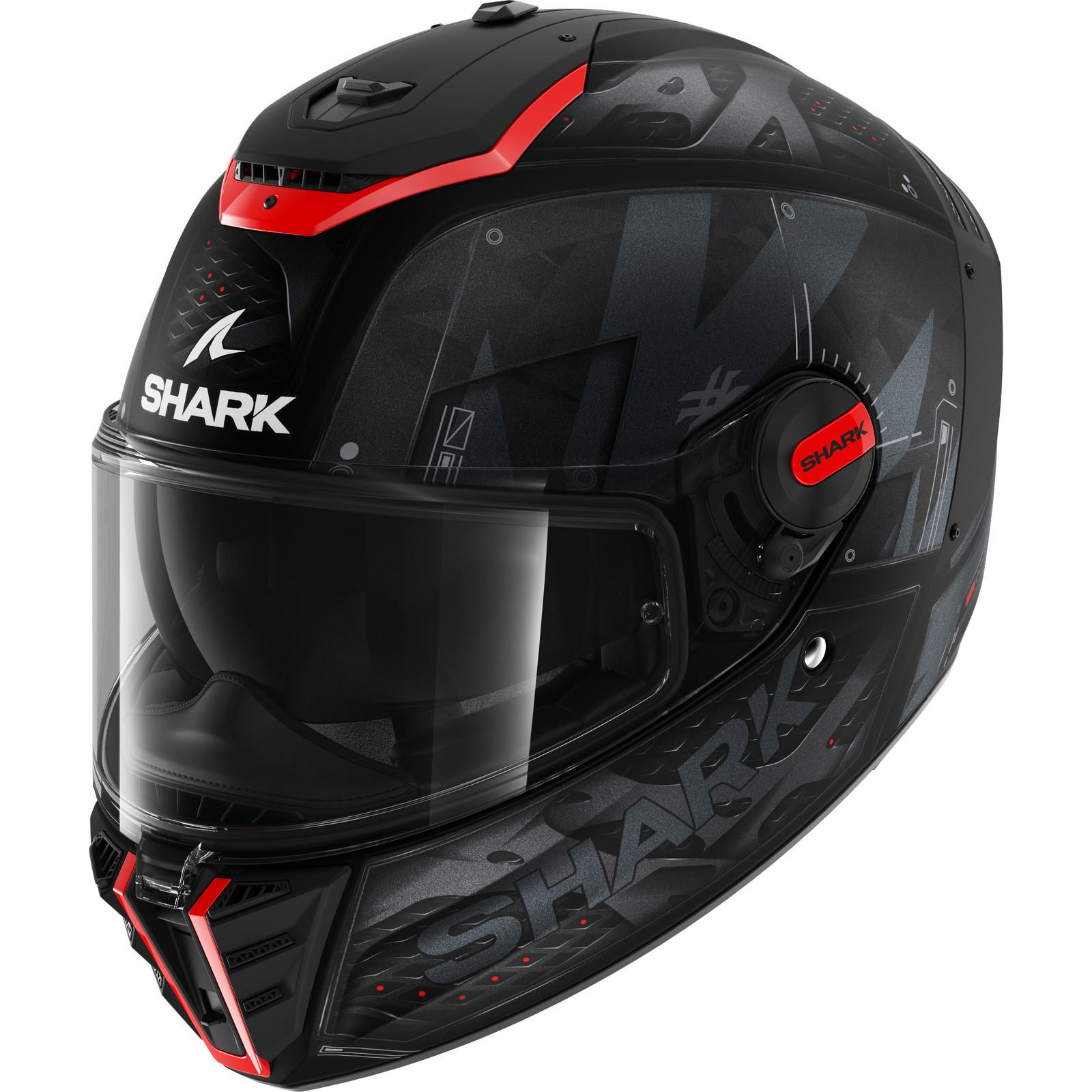 Shark Spartan RS Stingrey Matt Black Red Anthracite Motorcycle Helmet XS Matt Black Red Anthracite (KAR) & Light Iridium Green (Pinlock Ready) Visor
