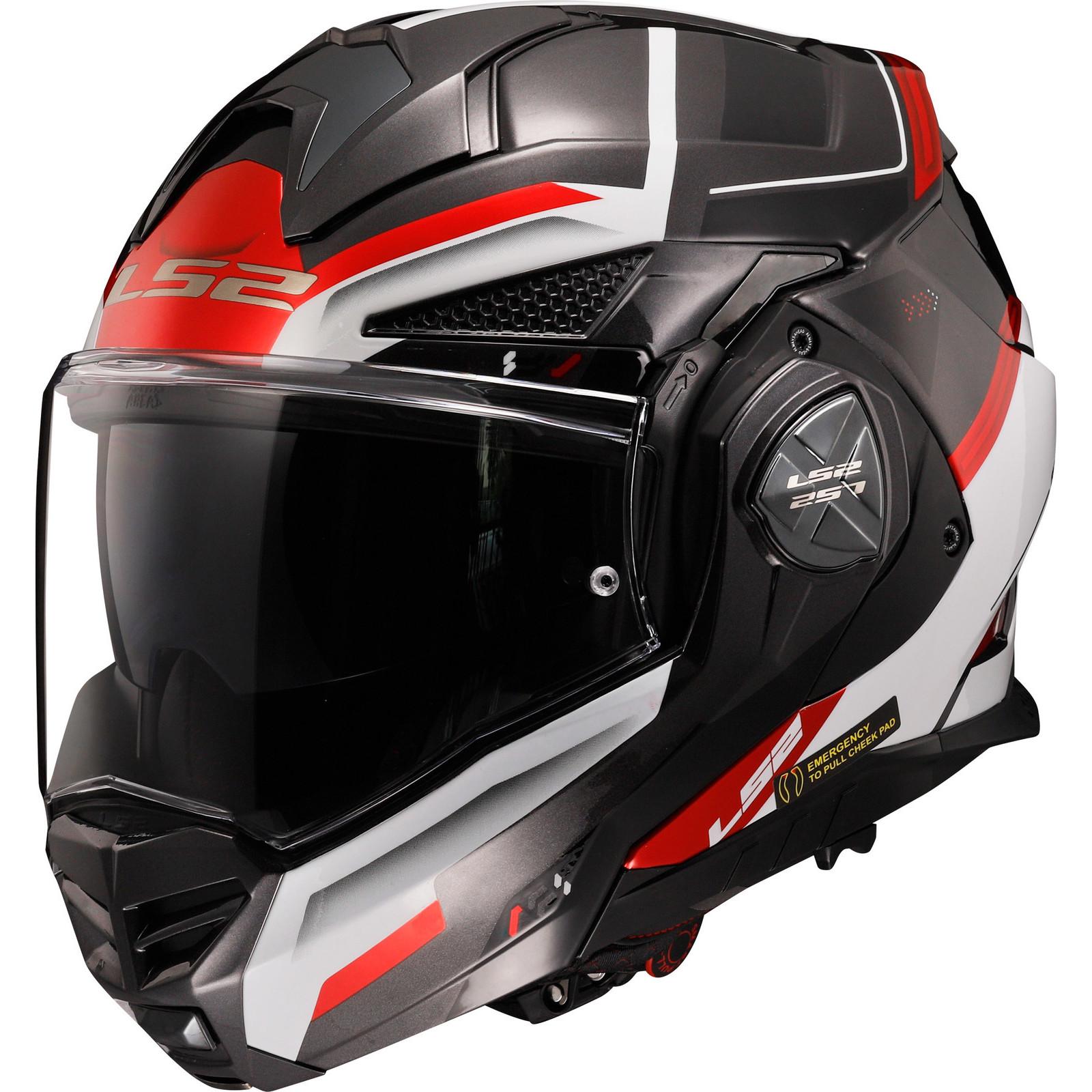 LS2 FF901 Advant X Spectrum Flip Front Motorcycle Helmet S Black White Red & Iridium Silver (Pinlock Ready) Visor