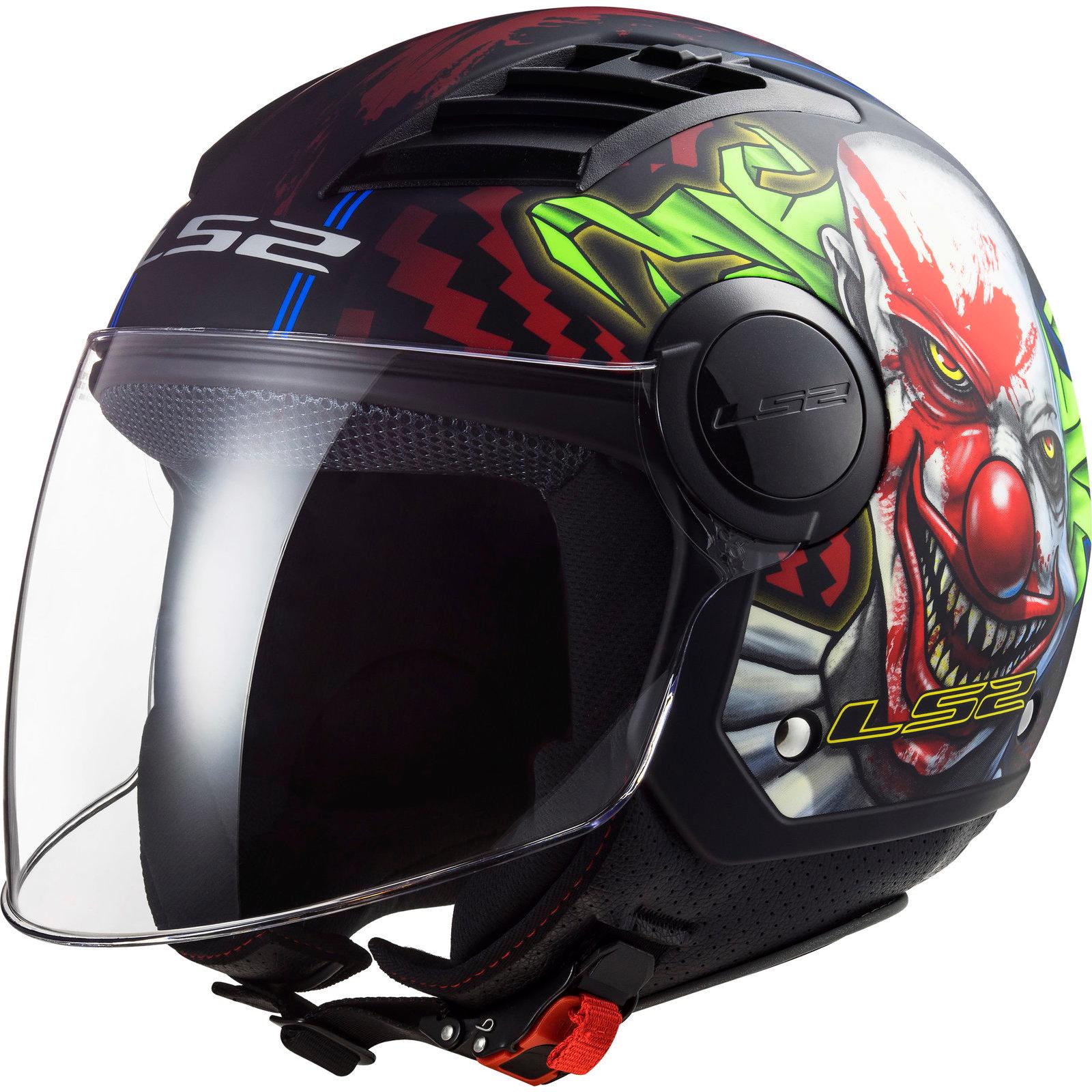 LS2 OF562 Airflow L Happy Dreams Open Face Motorcycle Helmet XS Matt Black Red & Rainbow Visor