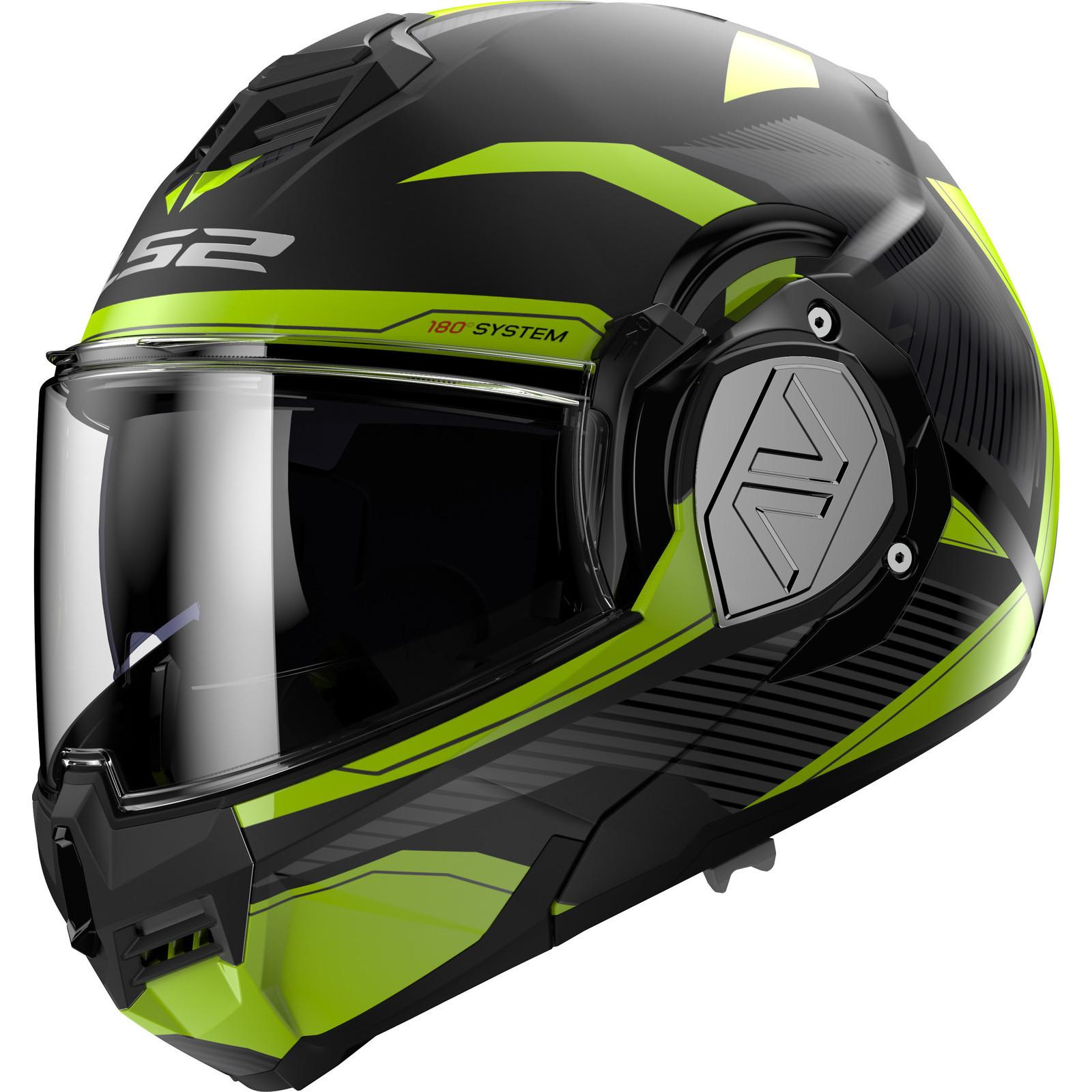 LS2 FF906 Advant Revo Flip Front Motorcycle Helmet L Matt Black H-V Yellow & Clear (Pinlock Ready) Visor