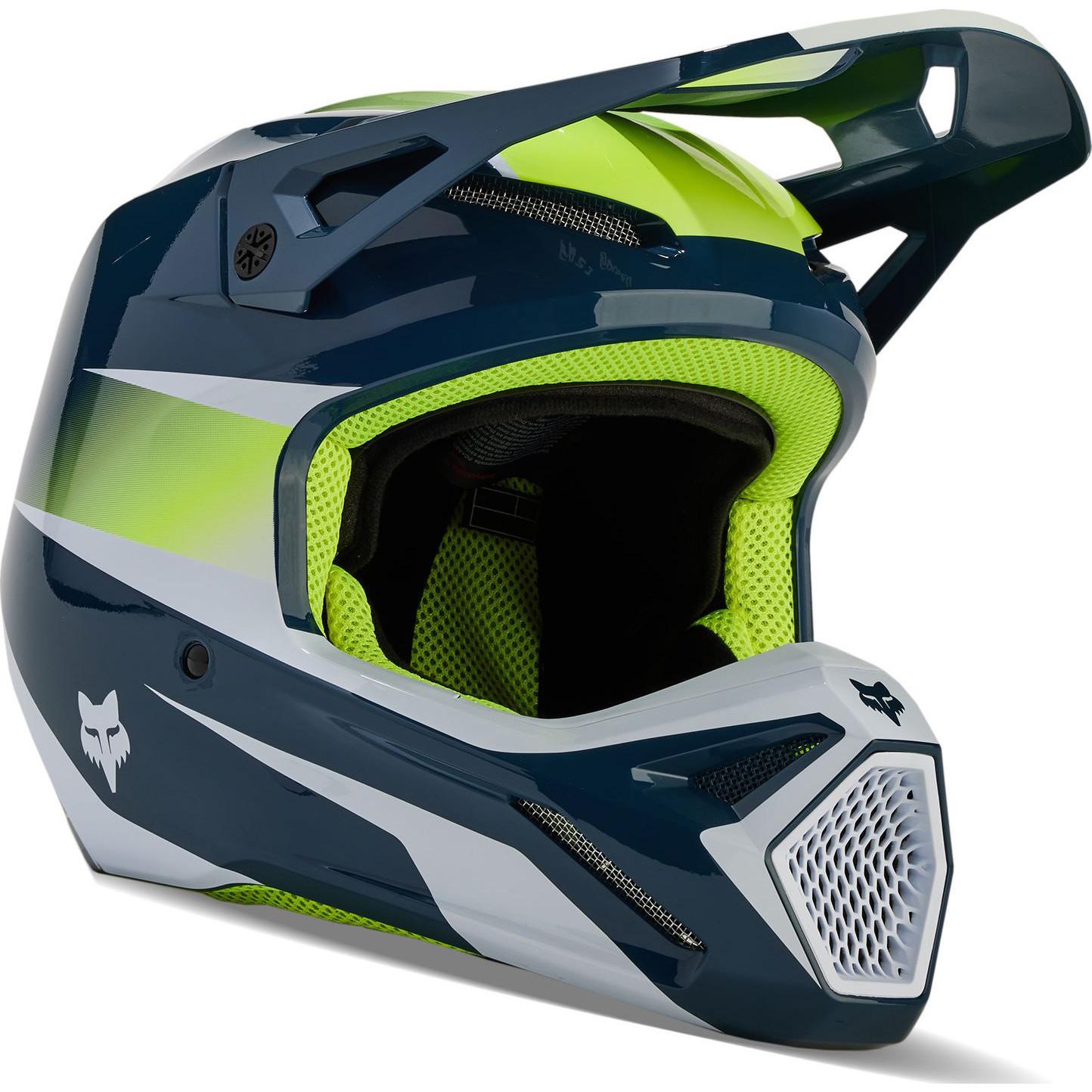 31402-203-YL - Fox Racing 2024 V1 Flora Youth Motocross Helmet YL Dark Indigo
