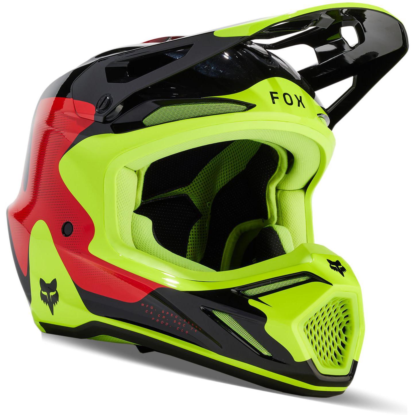 31366-080-S - Fox Racing 2024 V3 Revise Motocross Helmet S Red Yellow