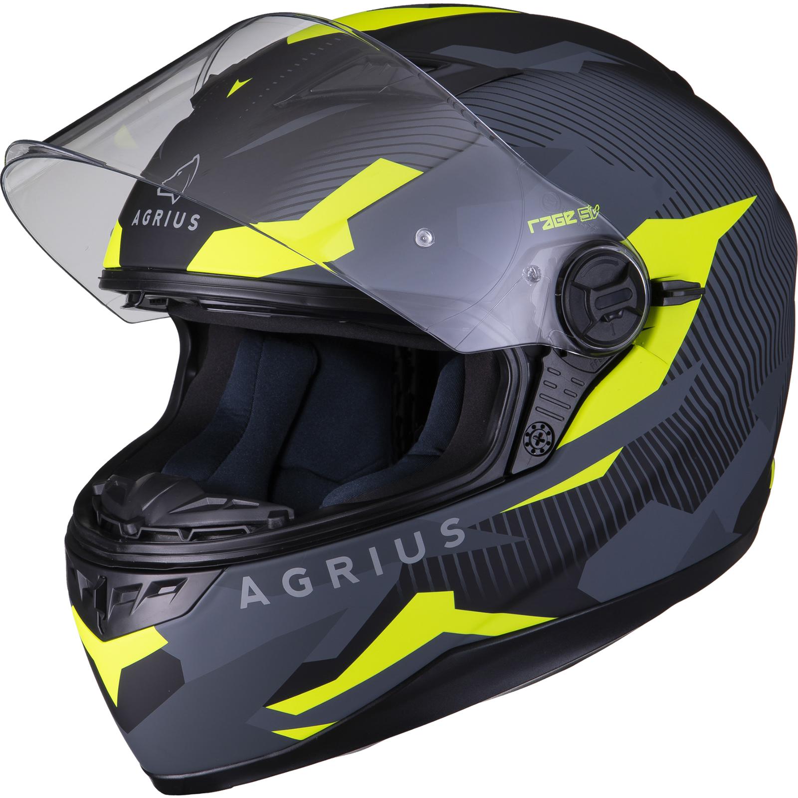 Agrius Rage SV Tracker Motorcycle Helmet L Matt Black/Fluro Yellow