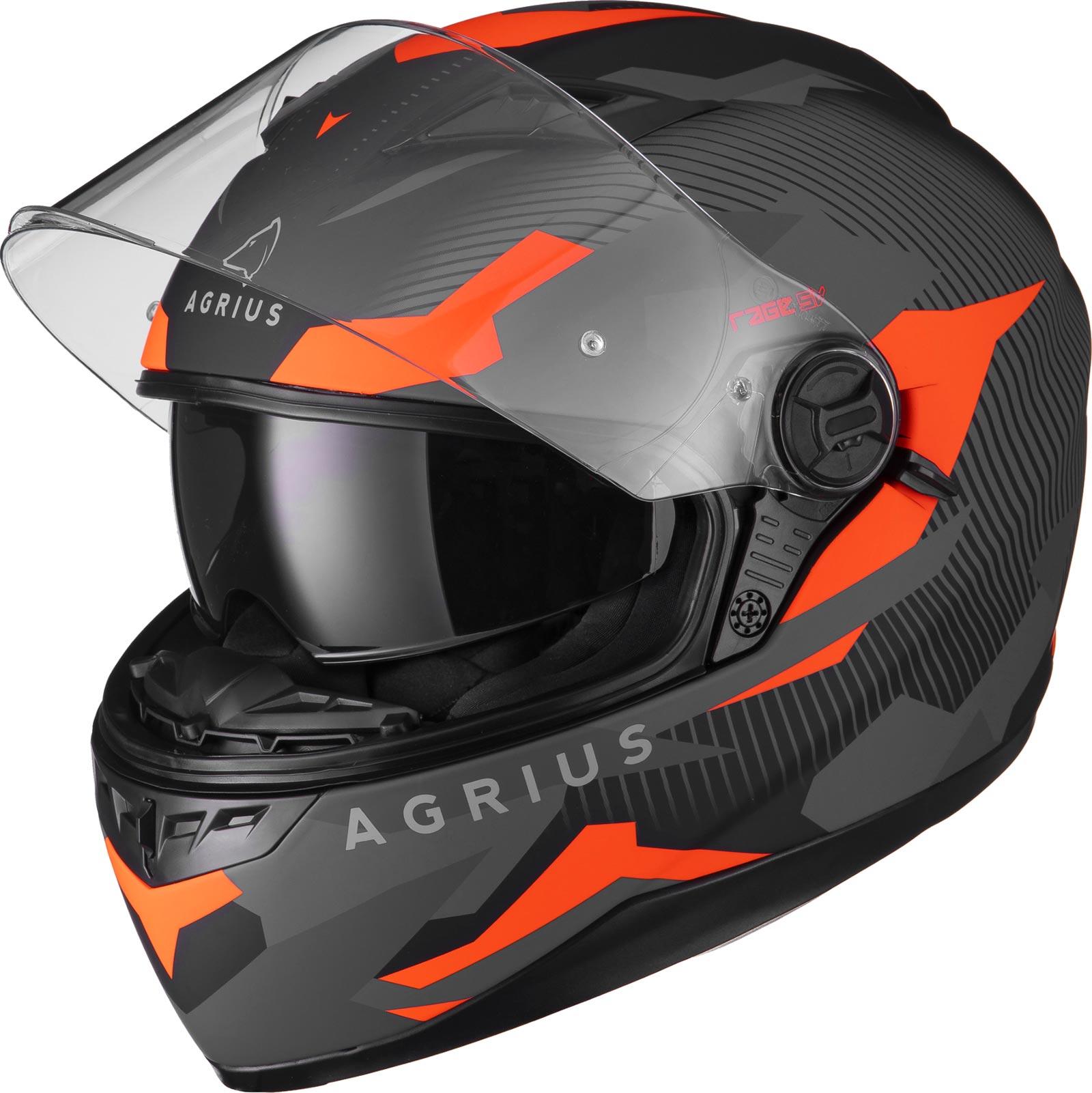 Agrius Rage SV Tracker Motorcycle Helmet XL Matt Black/Fluro Orange