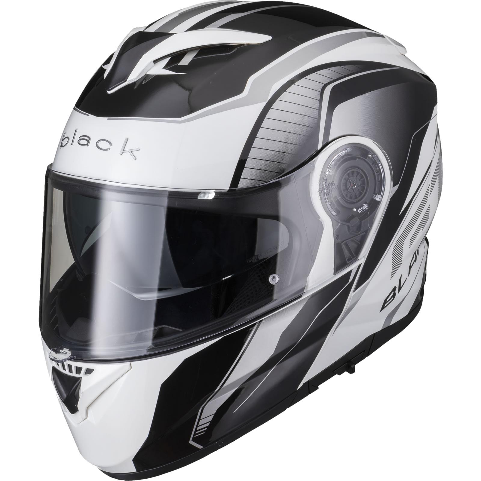 Black Optimus II Infinity Flip Front Motorcycle Helmet M Gloss Black White & Dark Smoke Visor