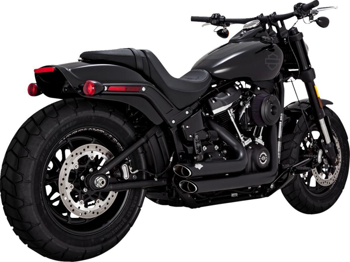 47333 - Vance & Hines Shortshots Staggered Exhaust System For Harley Davidson FXST 1750 2020-2024 - Black