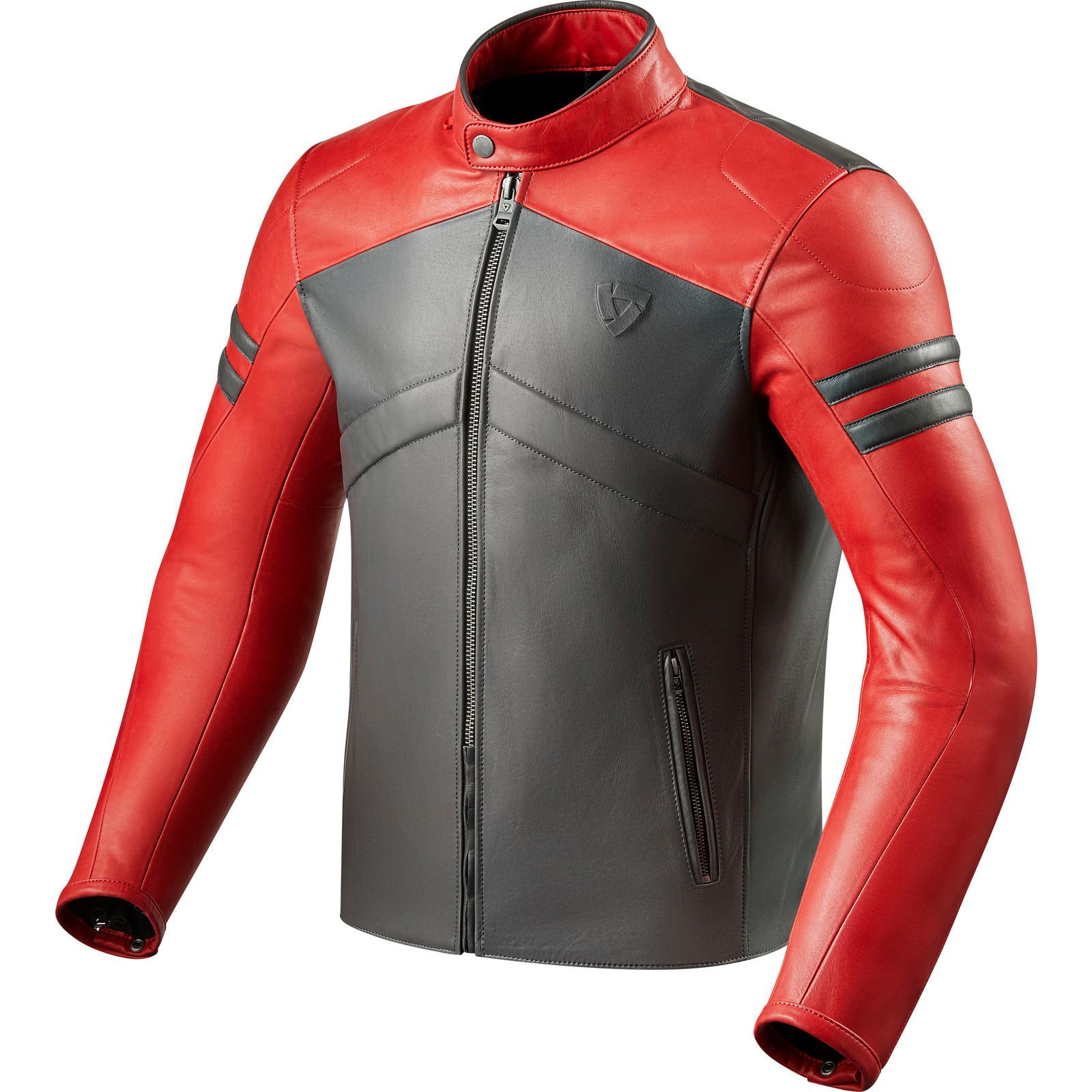 FJL099 - 2020-M46 - Rev It Prometheus Leather Motorcycle Jacket 46 Red Light Grey (UK 36)