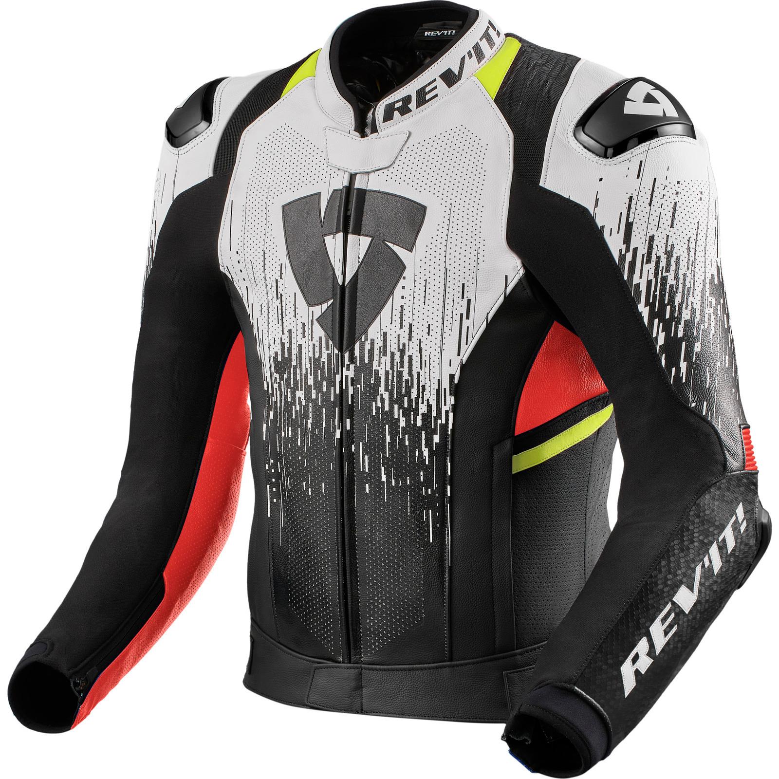FJL123 - 3020-M58 - Rev It Quantum 2 Pro Air Leather Motorcycle Jacket 58 White Neon Red (UK 48)