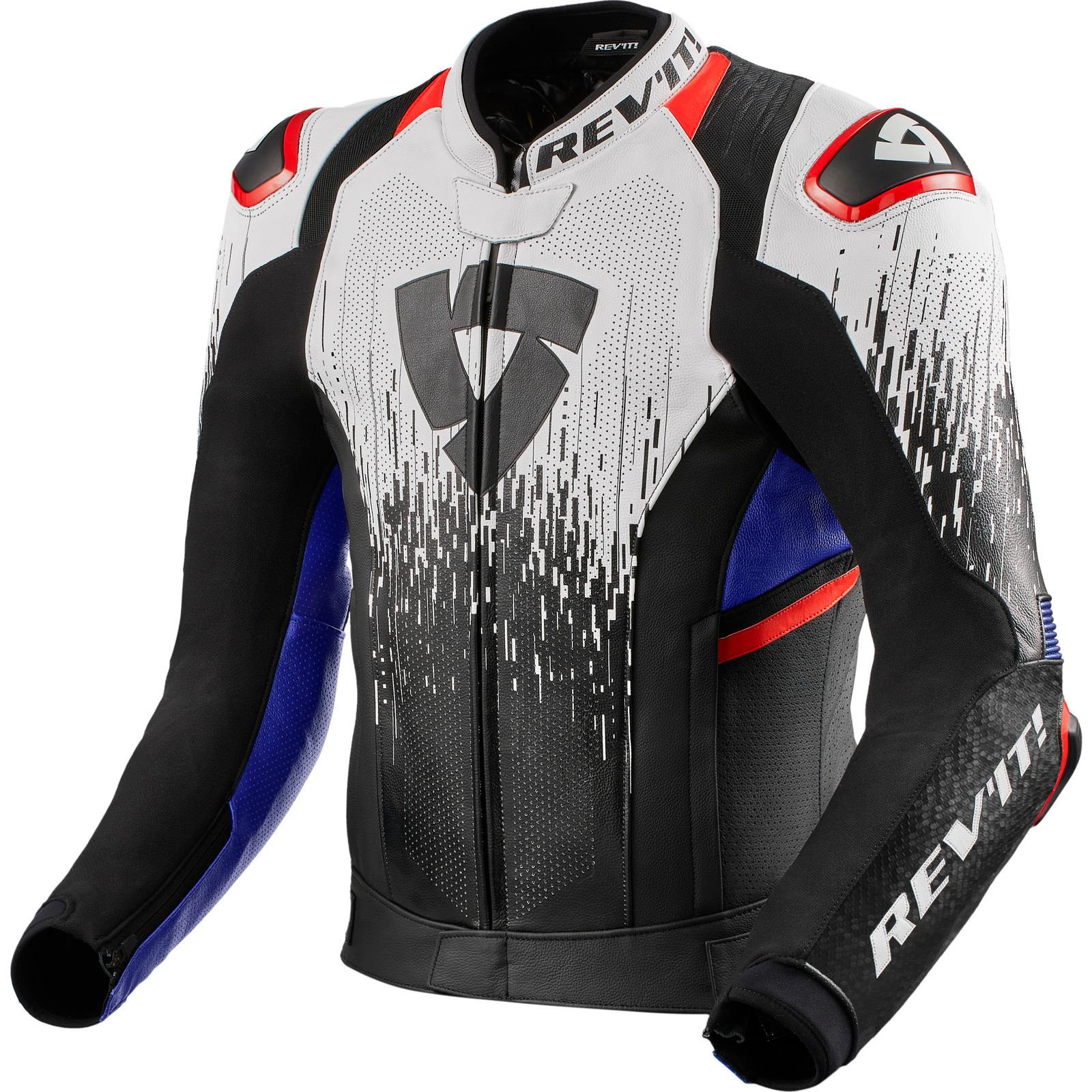 FJL123 - 3300-M54 - Rev It Quantum 2 Pro Air Leather Motorcycle Jacket 54 White Blue (UK 44)