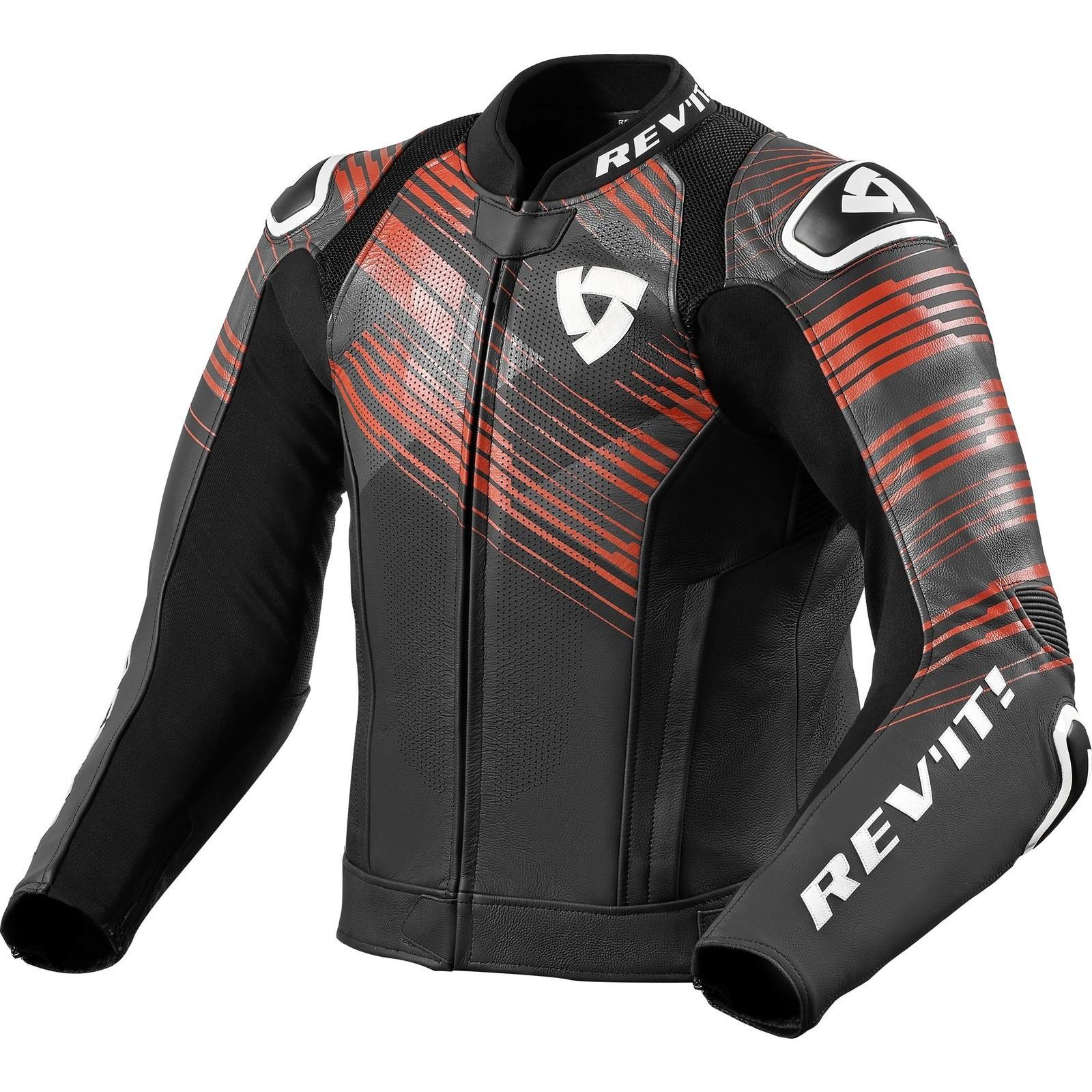 FJL121 - 1270-M52 - Rev It Apex Leather Motorcycle Jacket 52 Black Neon Red (UK 42)