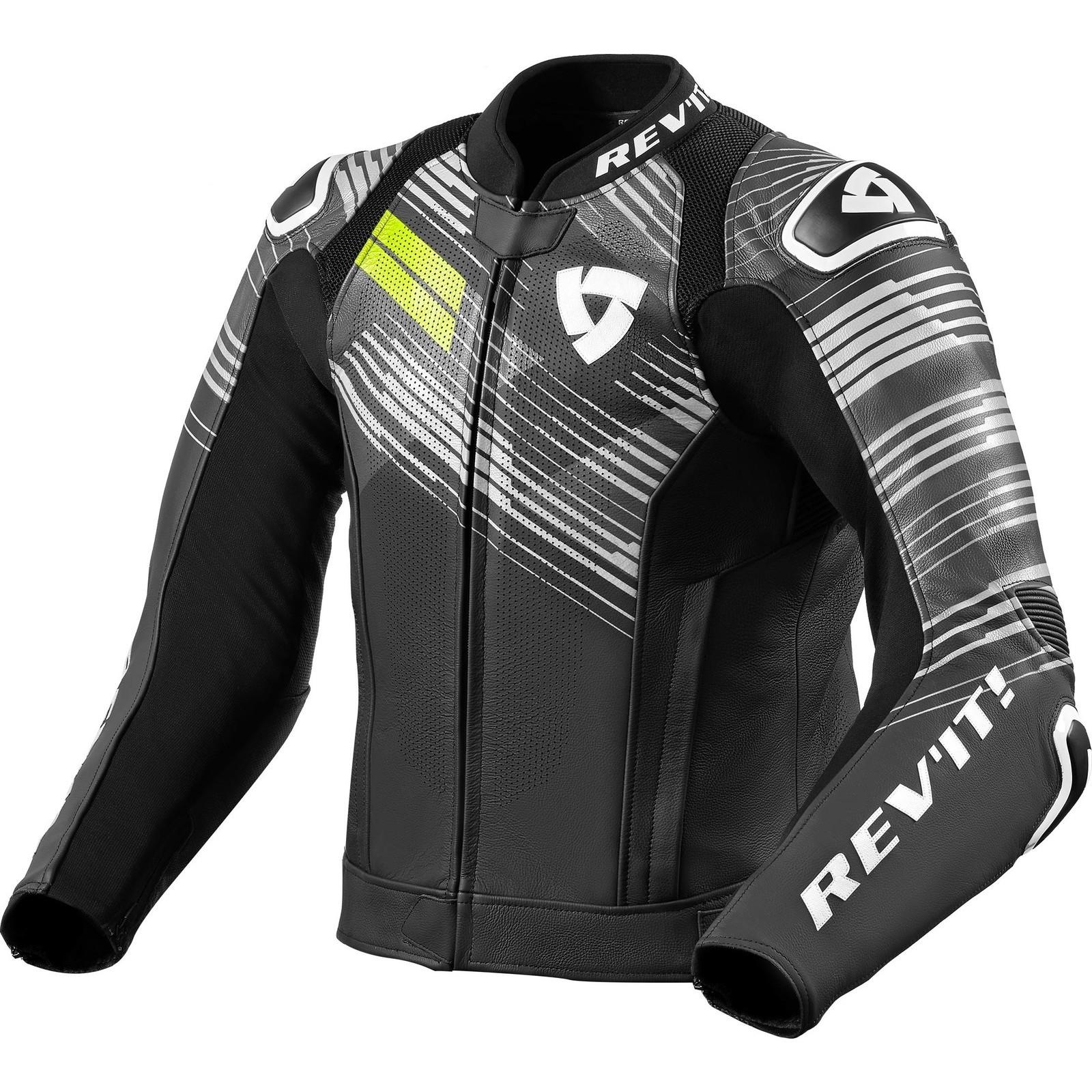 FJL121 - 1450-M52 - Rev It Apex Leather Motorcycle Jacket 52 Black Neon Yellow (UK 42)