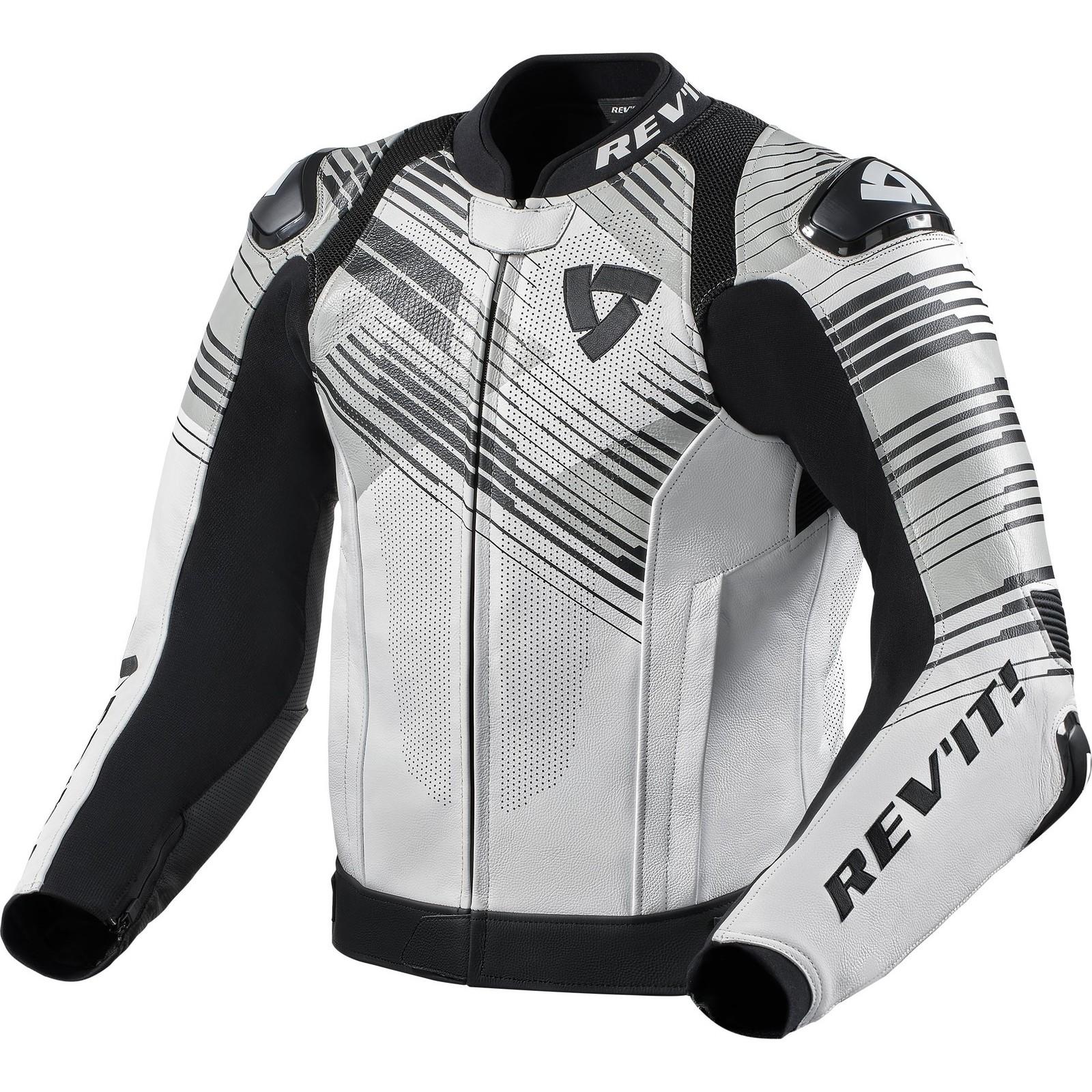 FJL121 - 3050-M58 - Rev It Apex Leather Motorcycle Jacket 58 White Black (UK 48)