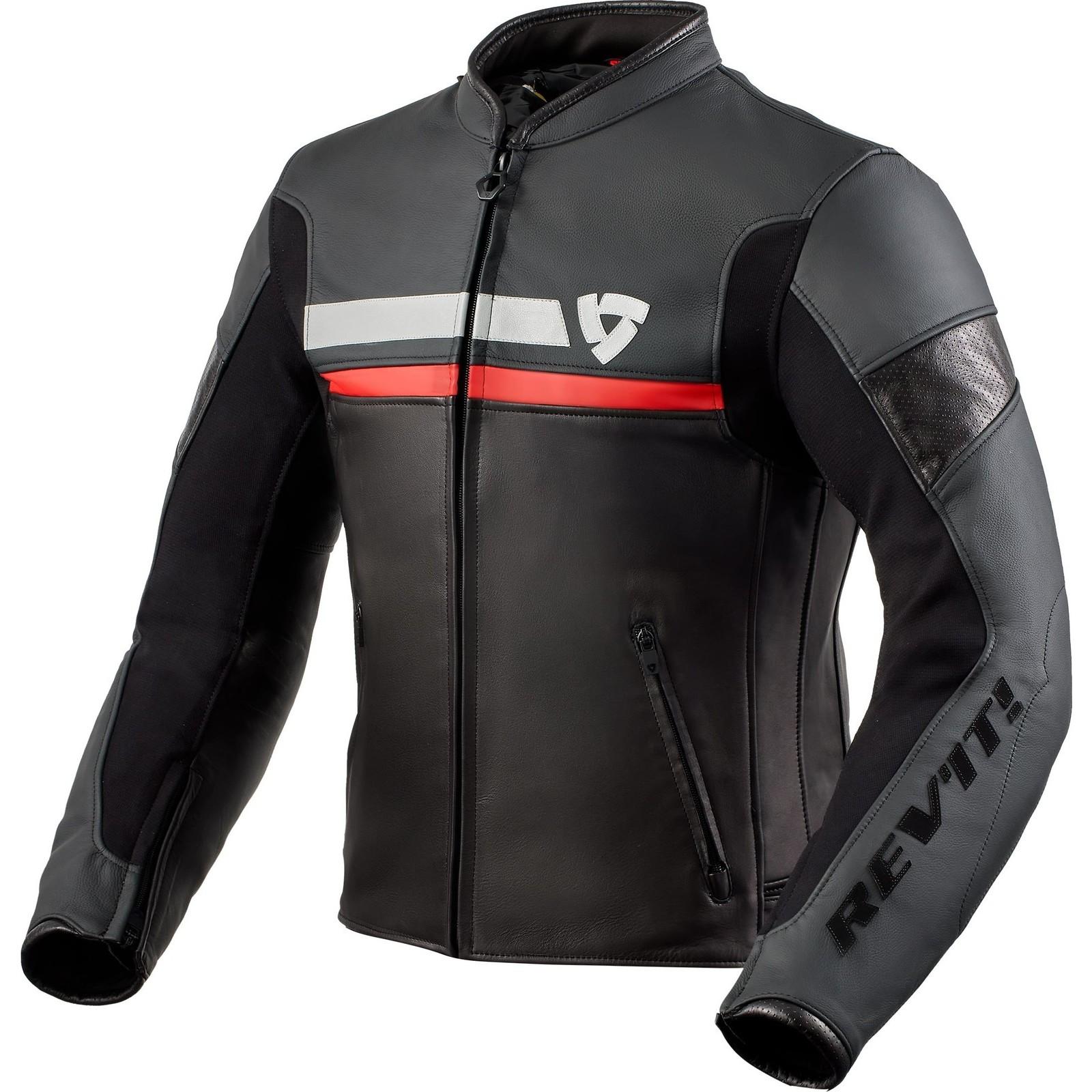 FJL131 - 1200-M58 - Rev It Mile Leather Motorcycle Jacket 58 Black Red (UK 48)