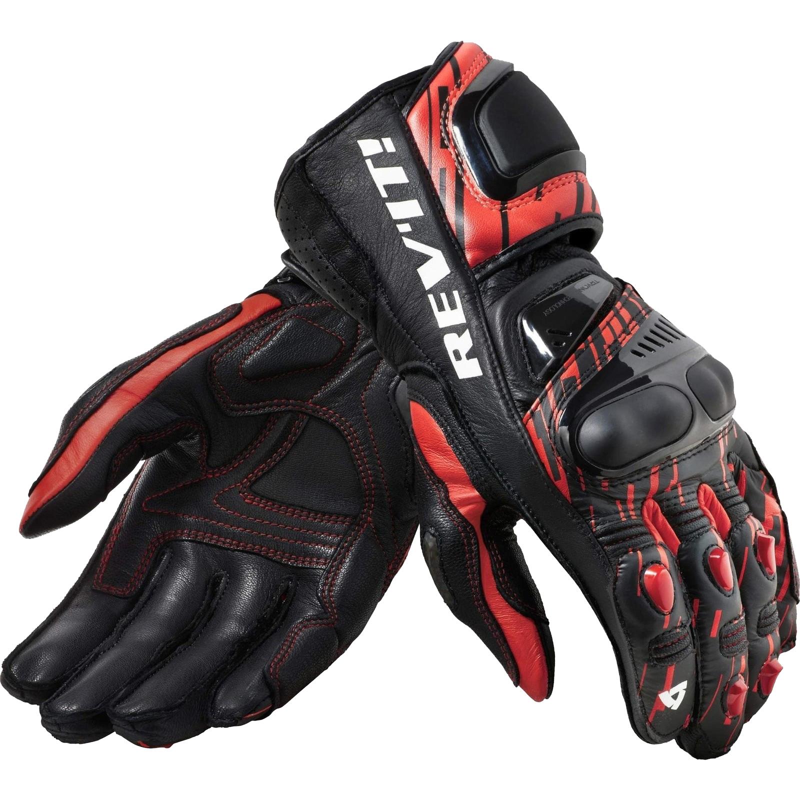 FGS178 - 2150-3XL - Rev It Quantum 2 Leather Motorcycle Gloves 3XL Neon Red Black