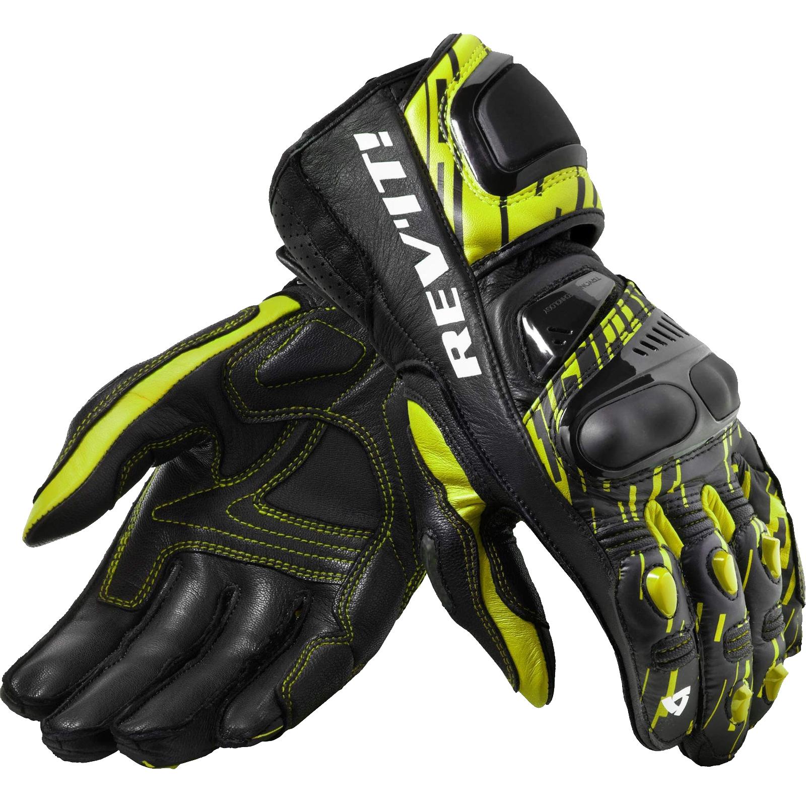 FGS178 - 3900-S - Rev It Quantum 2 Leather Motorcycle Gloves S Neon Yellow Black
