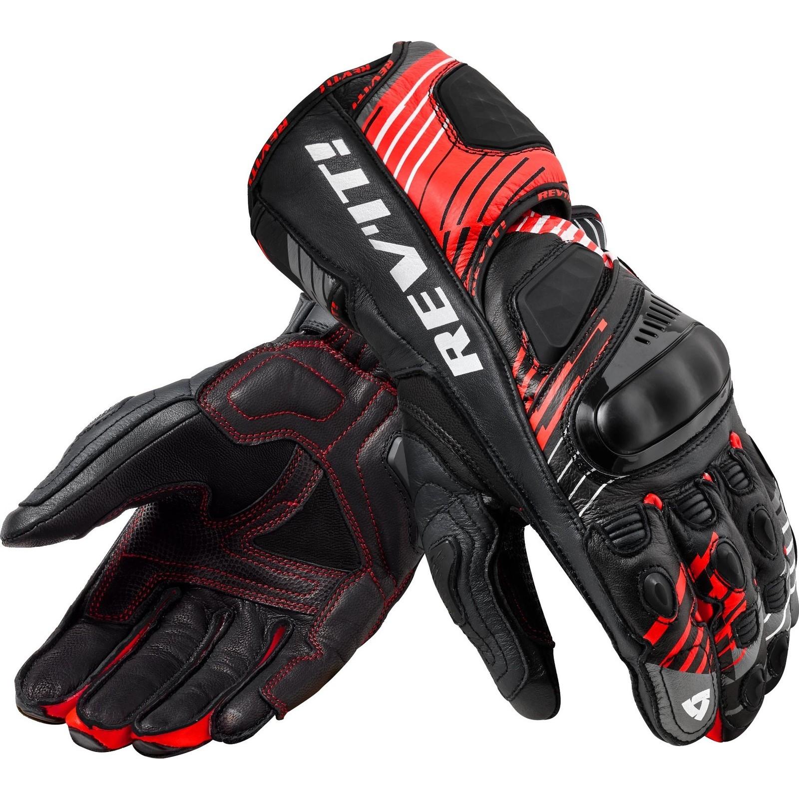 FGS187 - 2150-M - Rev It Apex Leather Motorcycle Gloves M Neon Red Black