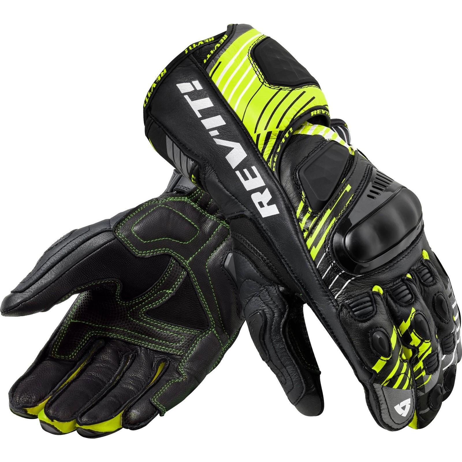 FGS187 - 3900-XL - Rev It Apex Leather Motorcycle Gloves XL Neon Yellow Black