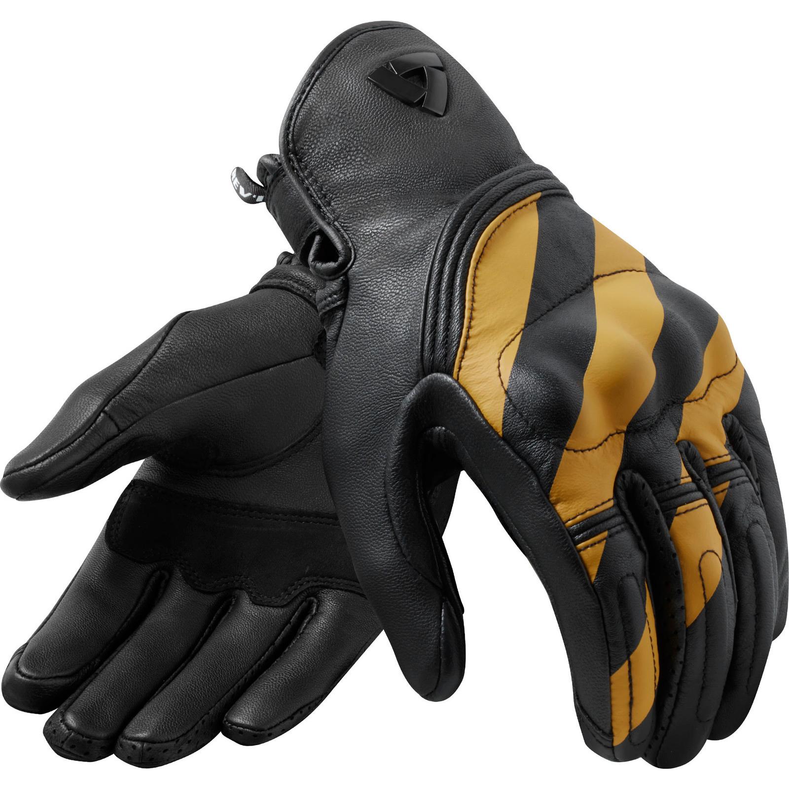 FGS192 - 1860-XL - Rev It Redhill Leather Motorcycle Gloves XL Black Ocher Yellow