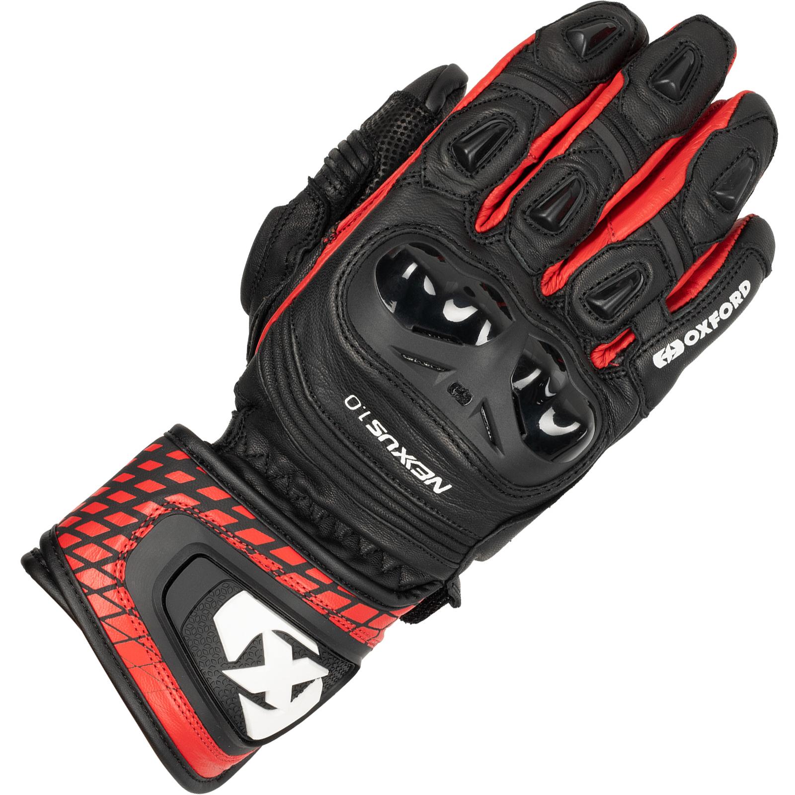 GM223102S - Oxford Nexus Leather Motorcycle Gloves S Black White Red