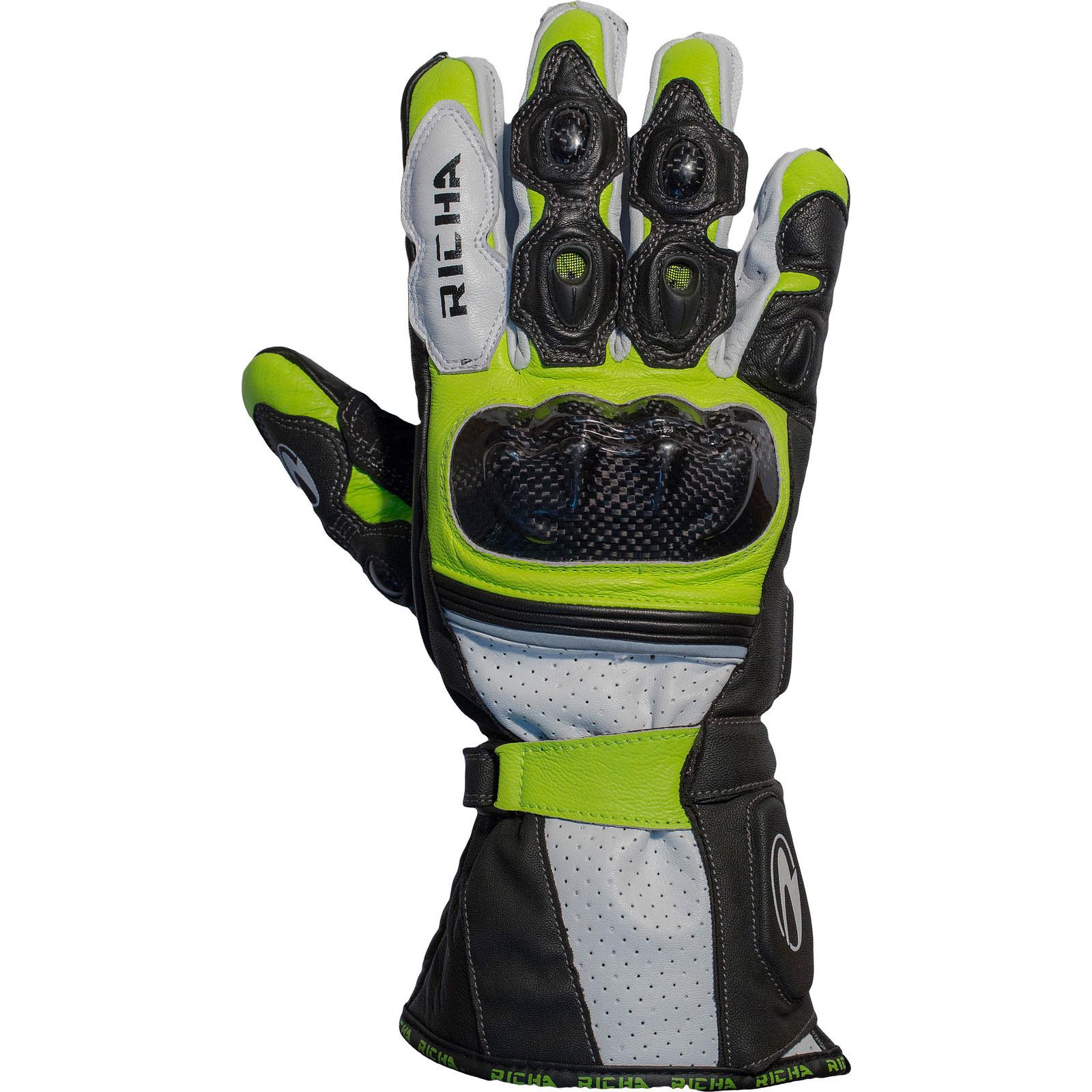 Richa Ravine Leather Motorcycle Gloves M Black White Yellow