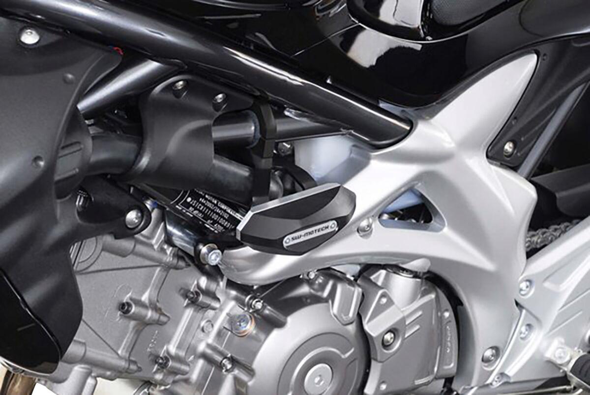 STP.05.590.10000/B - SW Motech Frame Sliders - Suzuki SV650X Cafe Racer 2018-2024 - Black/Silver