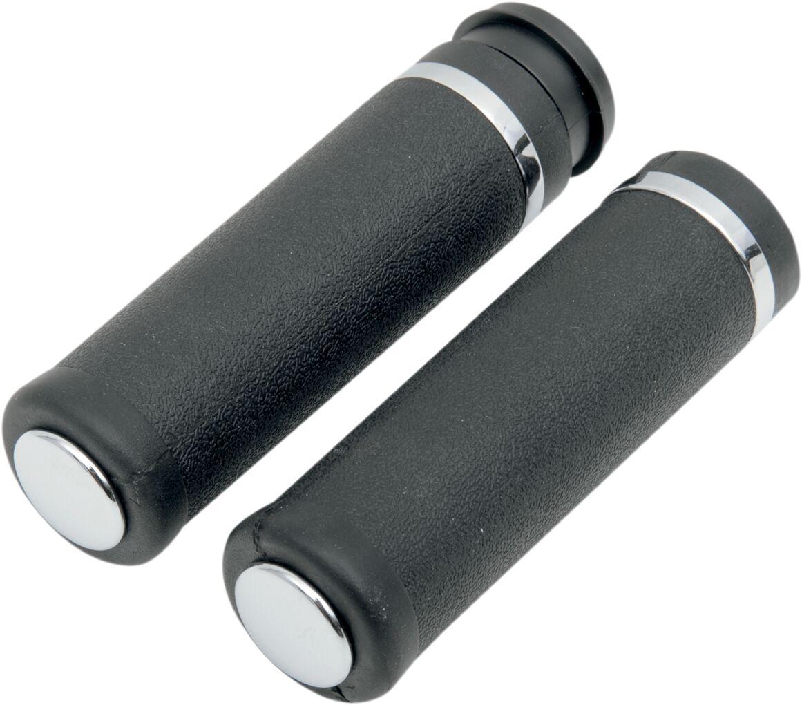 H17-0556T - Drag Specialties Rubber Grips with Accent Rings & End Caps For Harley Davidson FLHR 1584 2008 - Black/Chrome