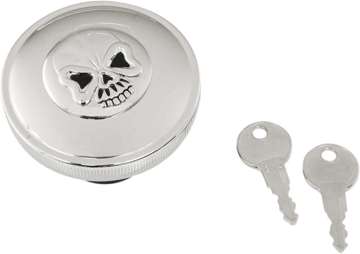 03-0320AS-A - Drag Specialties Screw-In Locking Skull Fuel Cap For Harley Davidson FLD 1690 2012-2013 - Chrome