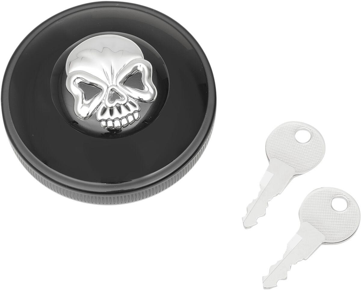03-0320ABS-A - Drag Specialties Screw-In Locking Skull Fuel Cap For Harley Davidson FLD 1690 2012-2013 - Black/Chrome