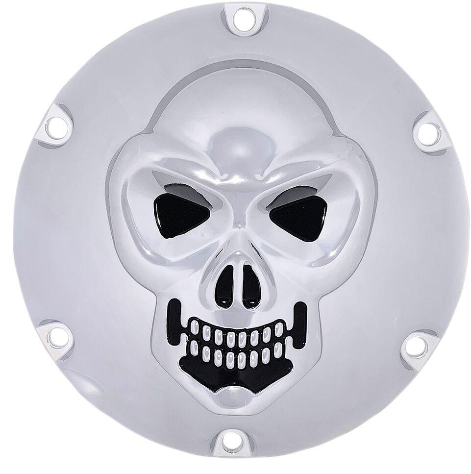 33-0067SKD - Drag Specialties Chrome 3-D Skull Derby Cover For Harley Davidson XL 1200 C 2004-2020 - Black/Chrome