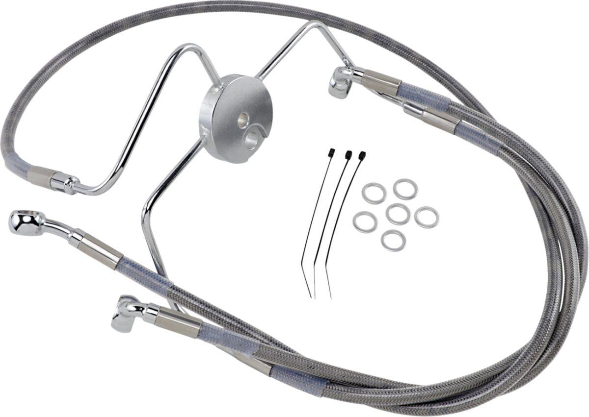 644410-10 - Drag Specialties Extended Length Stainless Steel Brake Hose Kit For Harley Davidson FLHR 1340 1994-1998 Front