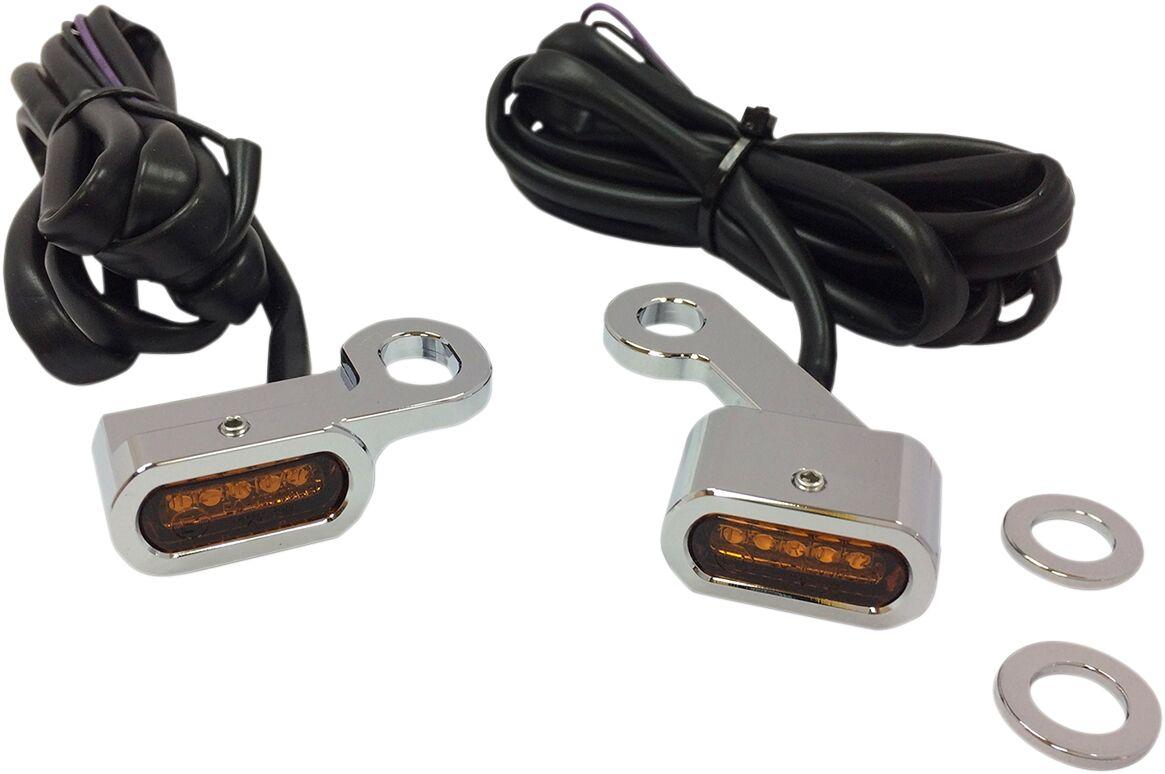 L22-0231CAENU - Drag Specialties LED Handlebar Marker Lights For Harley Davidson XL 1200 C 2014-2020 Chrome Amber