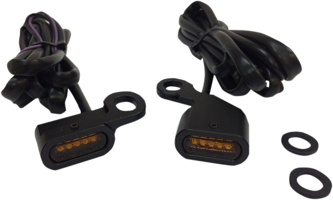 L22-0230MBAENU - Drag Specialties LED Handlebar Marker Lights For Harley Davidson FLS 1690 2012-2014 Black Amber