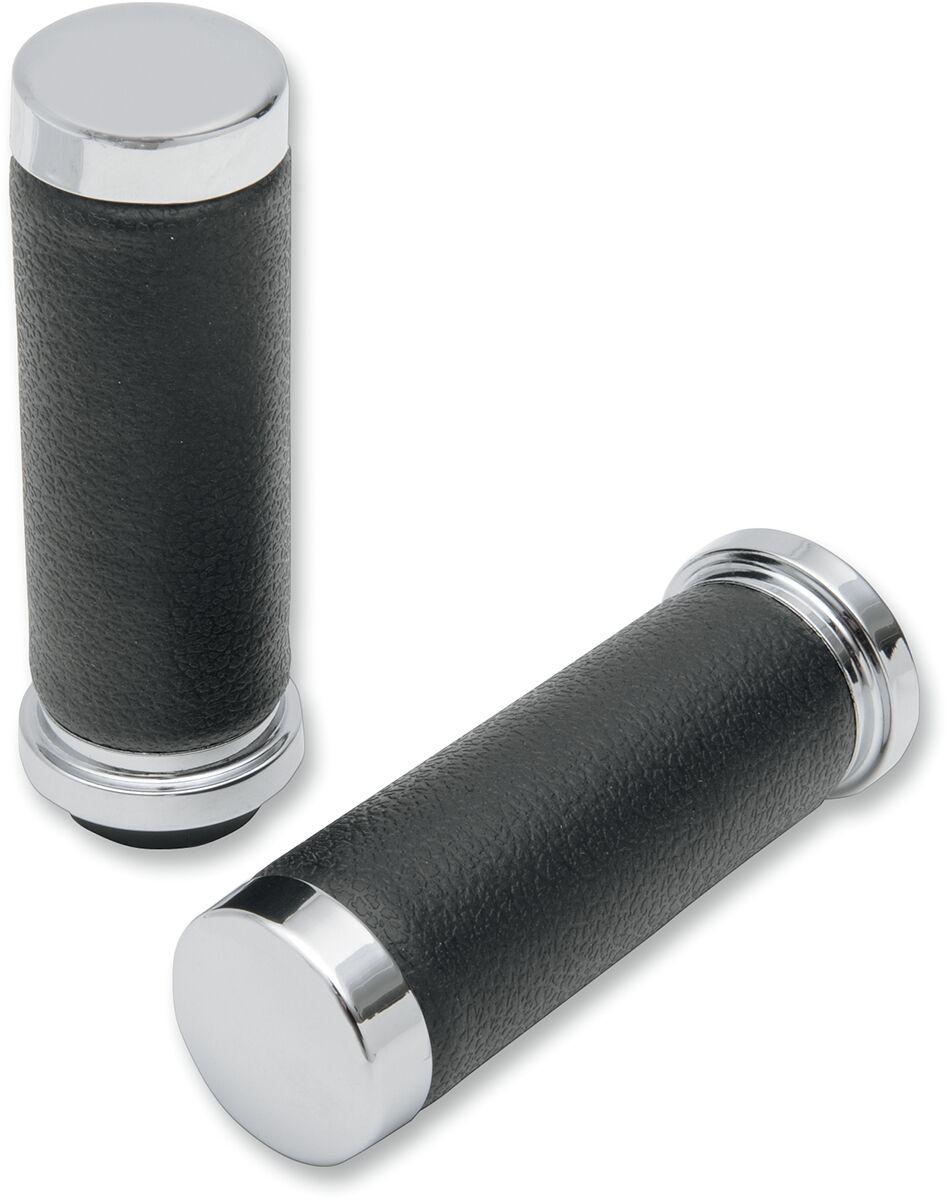 170509DTS-BC324 - Drag Specialties Textured Black Rubber Grips For Harley Davidson FL 1200 1973-1977 - Black/Chrome