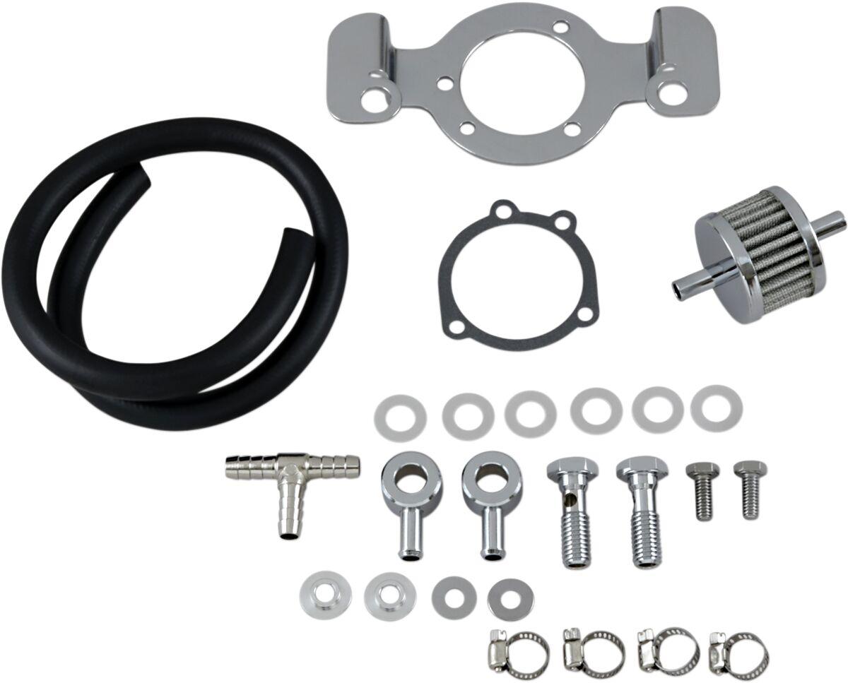 120087-BC514 - Drag Specialties Crankcase Breather with Support Bracket Kit For Harley Davidson XL 1200 C 1996-2006 - Black/Chrome