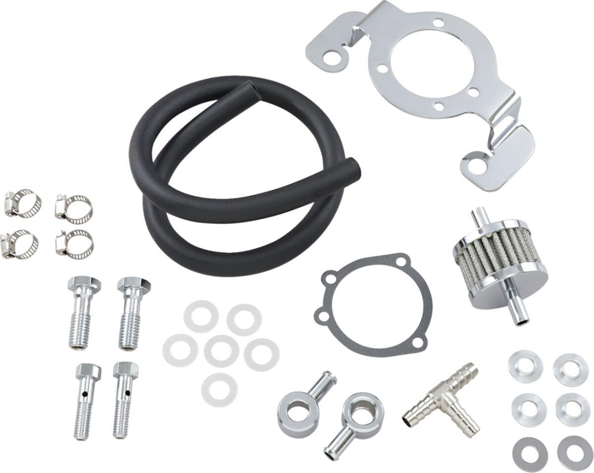 120084 - Drag Specialties Crankcase Breather with Support Bracket Kit For Harley Davidson FLD 1690 2012-2013 - Black/Chrome