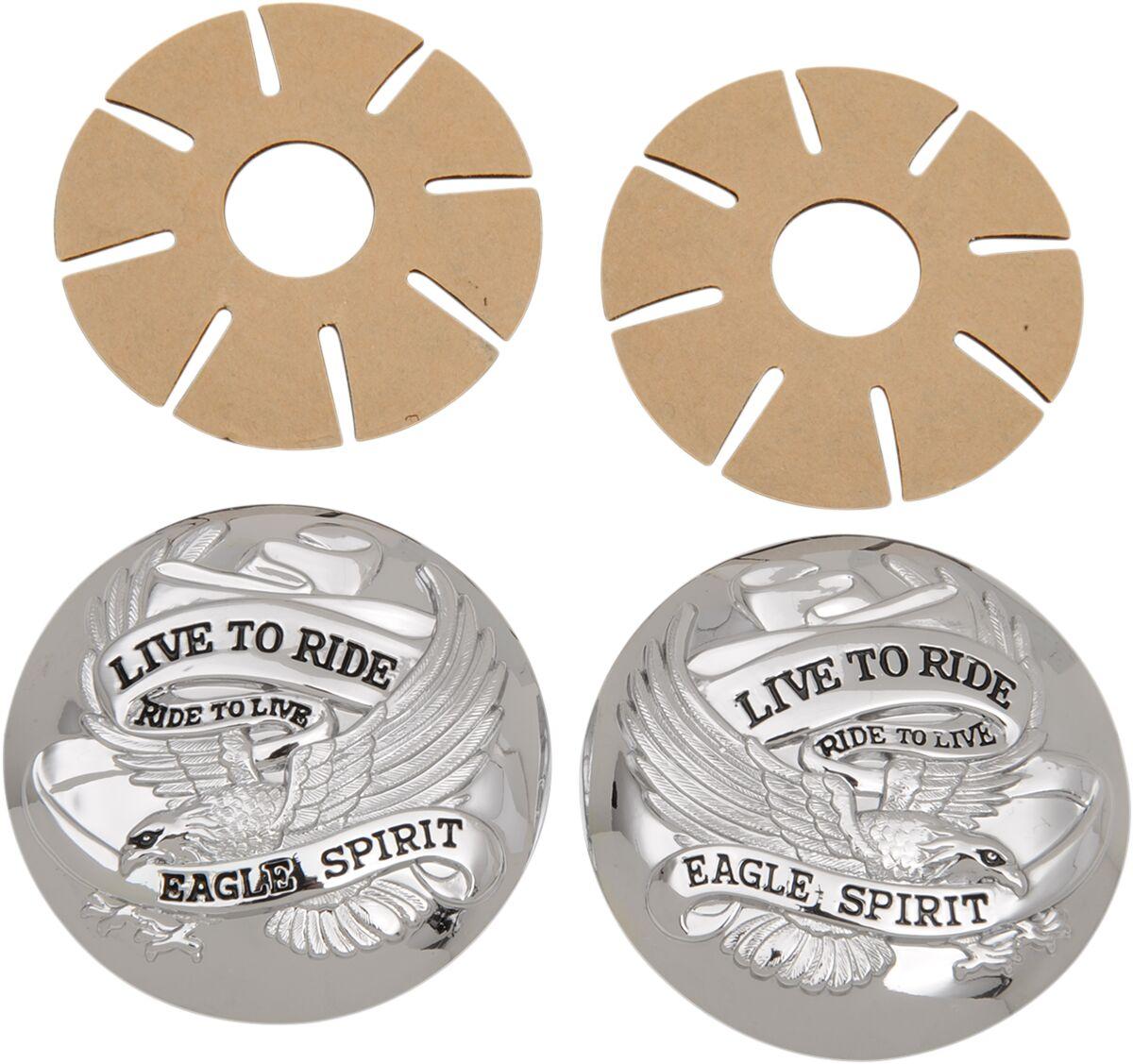 03-0025A-BC230 - Drag Specialties "Live to Ride" Fuel Cap Covers For Harley Davidson FLD 1690 2012-2013 - Chrome