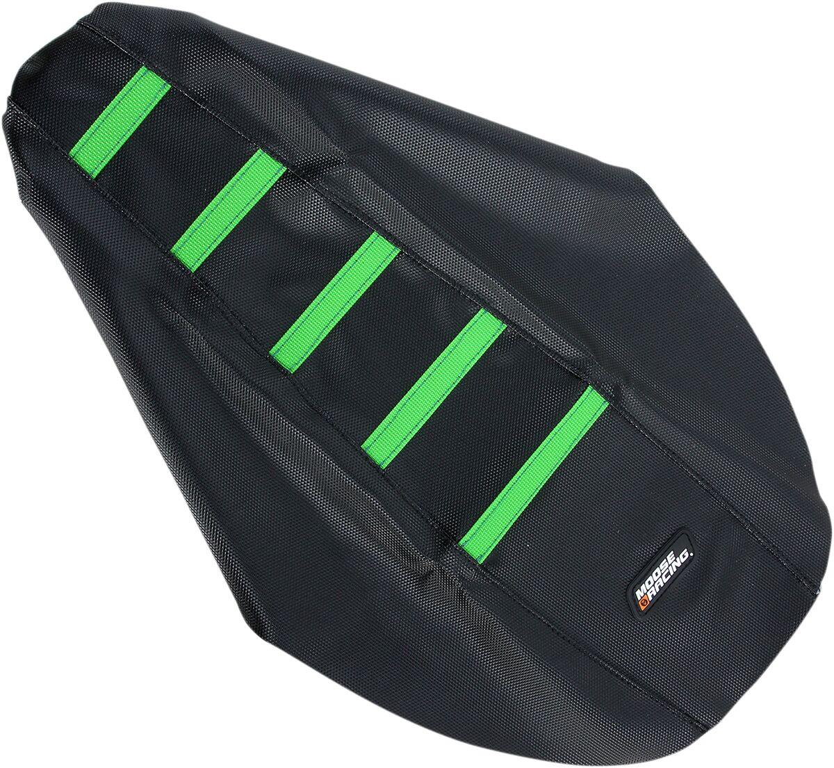 KX8091-334RT - Moose Racing Ribbed Seat Cover For Kawasaki KX100 1991-2000 - Black Cover/Green Ribs
