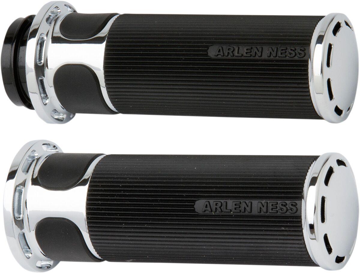 07-302 - Arlen Ness Fusion Slot Track Grips For Harley Davidson FLDE 1750 2018-2020 - Black/Chrome
