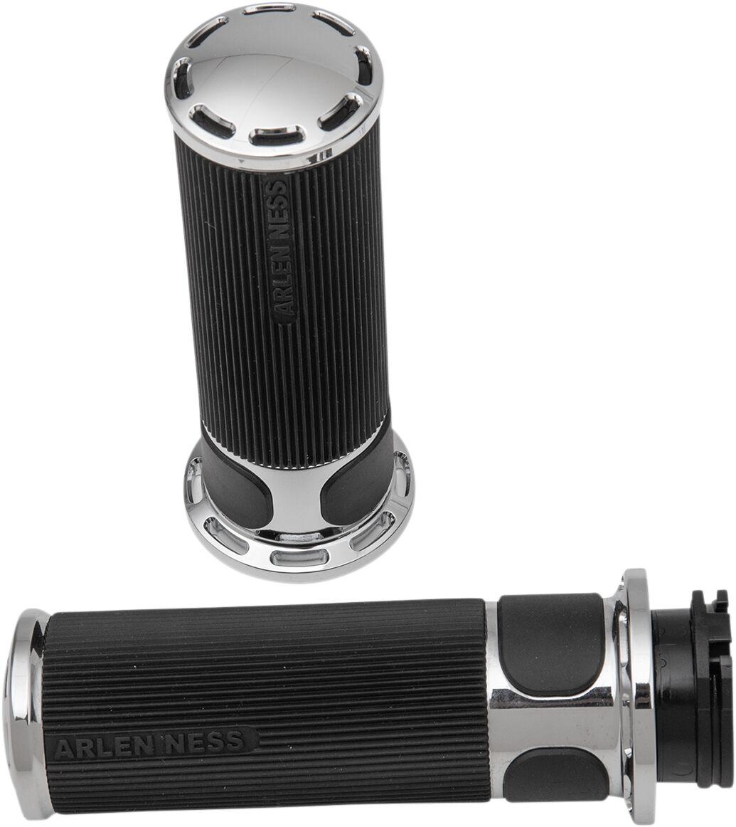07-300 - Arlen Ness Fusion Slot Track Grips For Harley Davidson FL 1200 1976-1977 - Black/Chrome