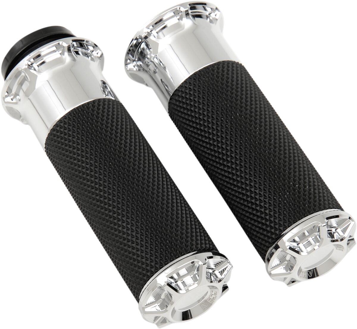 07-328 - Arlen Ness Fusion Beveled Grips For Harley Davidson FLDE 1750 2018-2020 - Black/Chrome