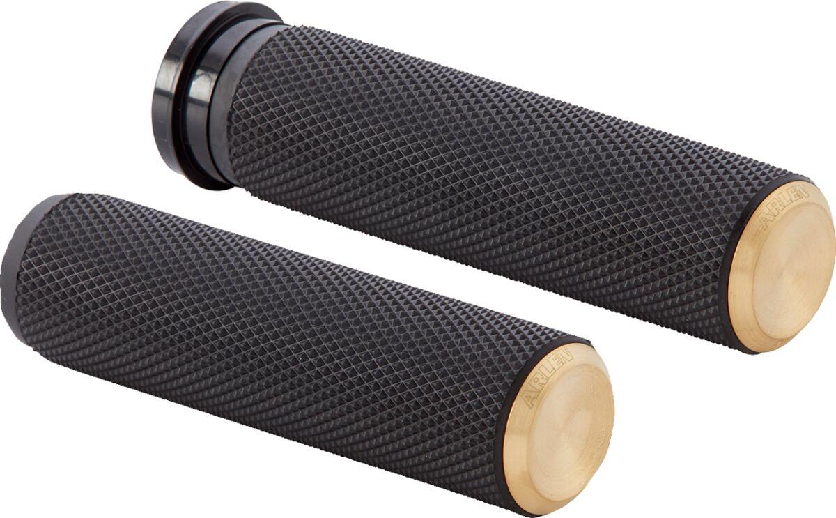 07-334 - Arlen Ness Knurled Grips For Harley Davidson FLDE 1750 2018-2020 - Black/Brass